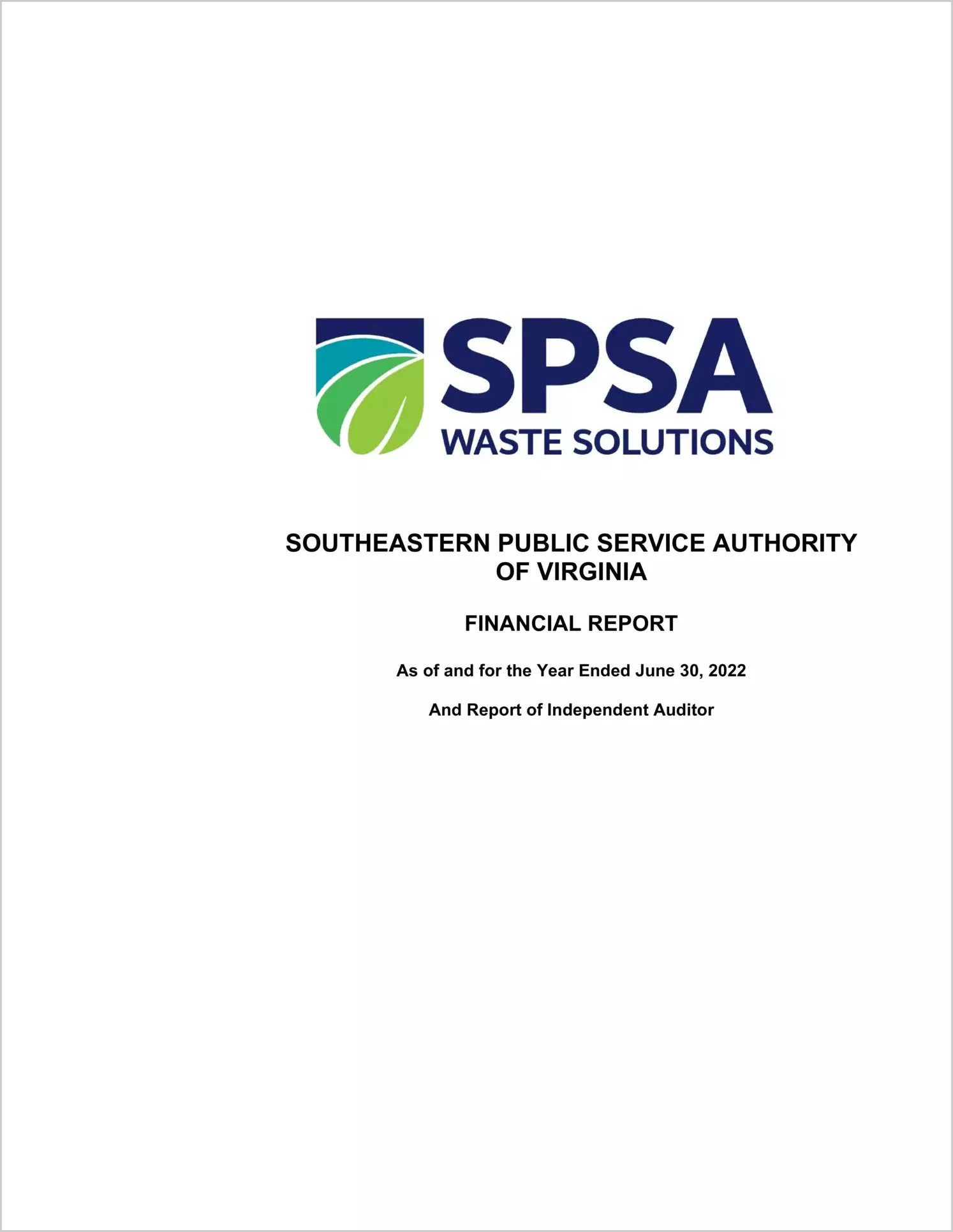 preview of 2022 ABC/Other Annual Financial Report for Southeastern Public Service Authority