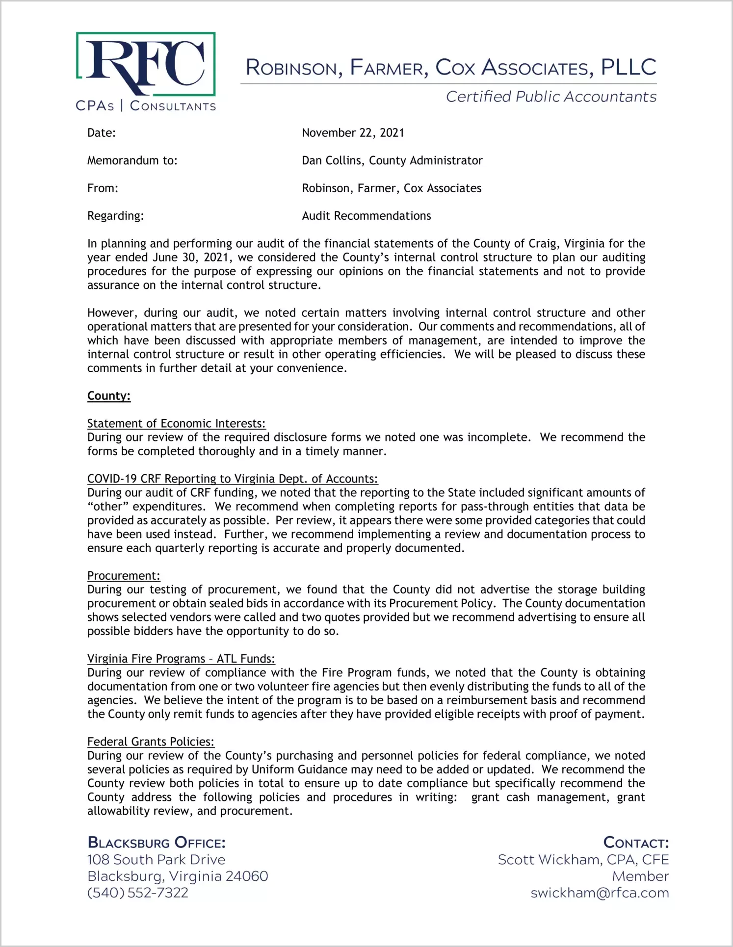 preview of 2021 Management Letter for County of Craig
