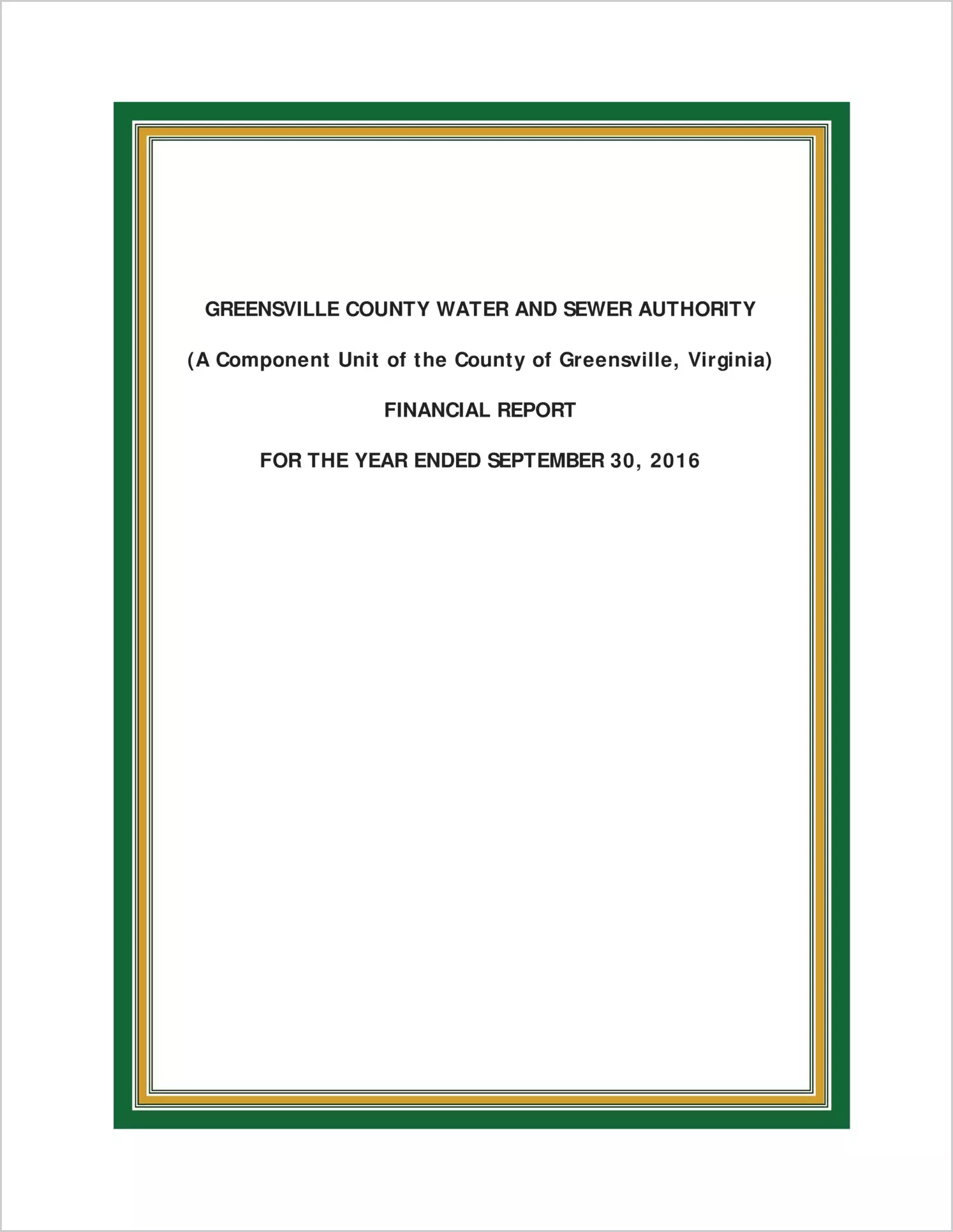 2016 ABC/Other Annual Financial Report  for Greensville County Water and Sewer Authority