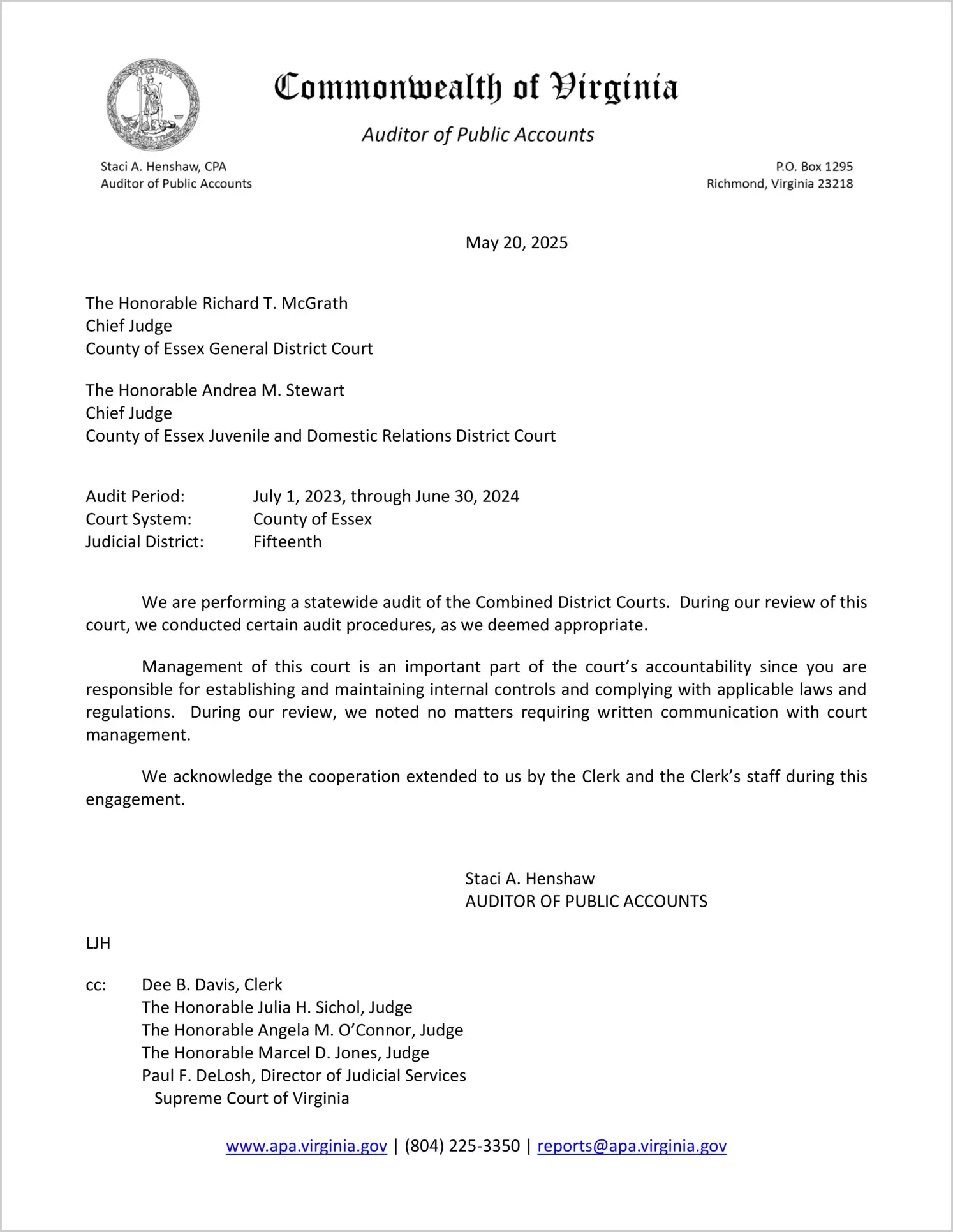 Combined District Court for the County of Essex for the period July 1, 2023 through June 30, 2024