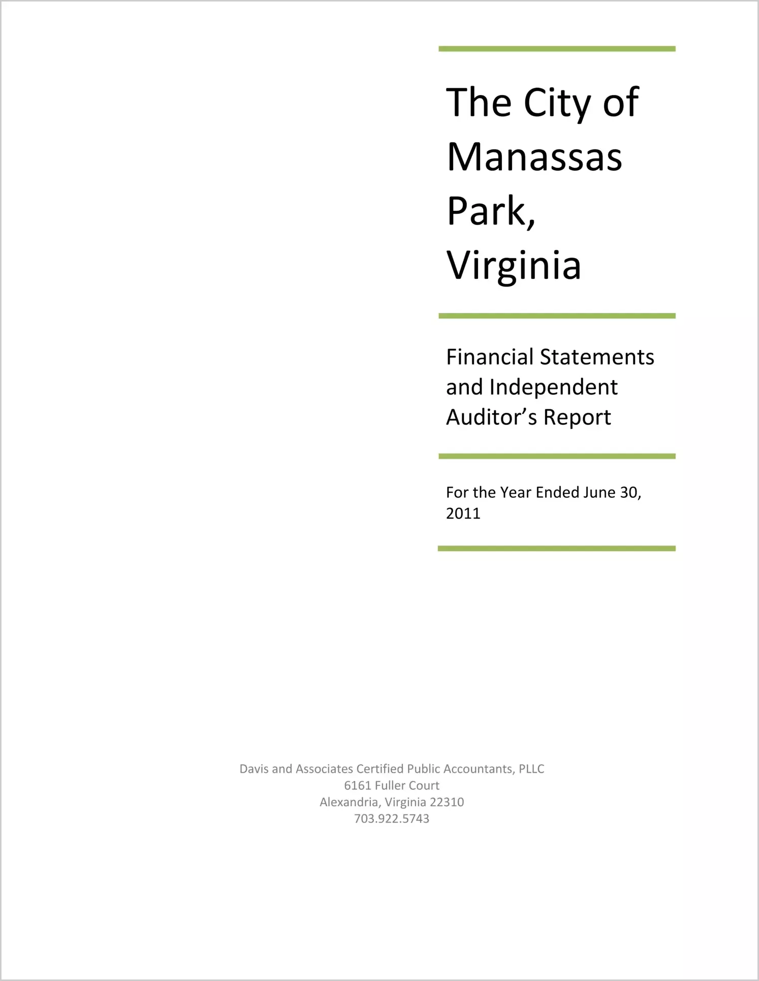 2011 Annual Financial Report for City of Manassas Park