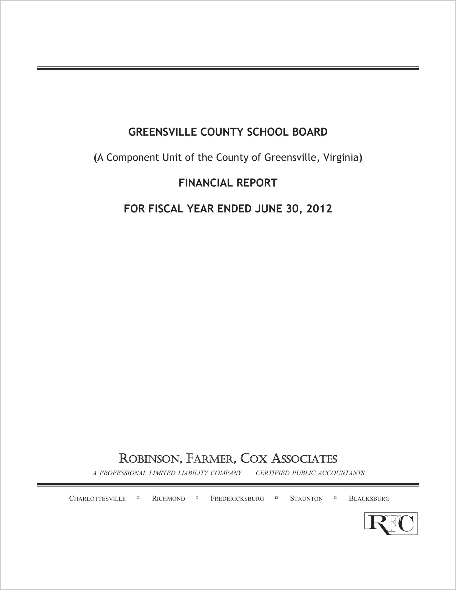 2012 Public Schools Annual Financial Report for County of Greensville