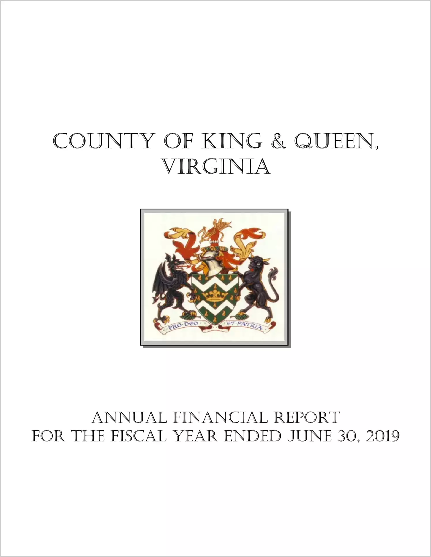 2019 Annual Financial Report for County of King and Queen