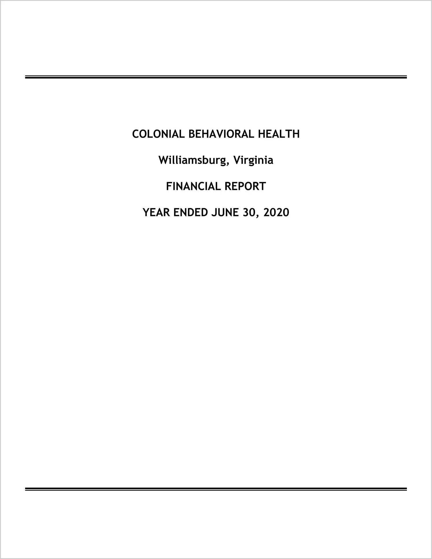 2020 ABC/Other Annual Financial Report  for Colonial Behavioral Health