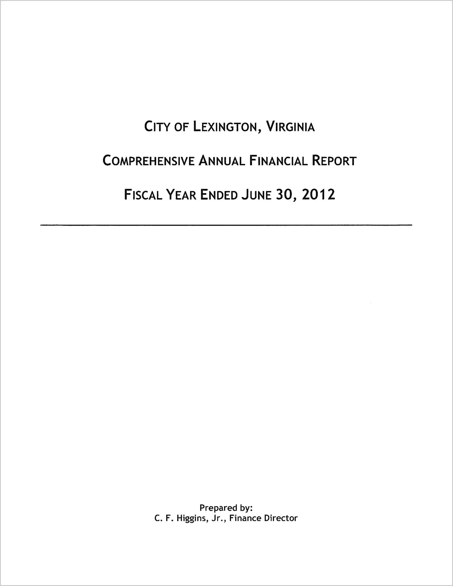 2012 Annual Financial Report for City of Lexington