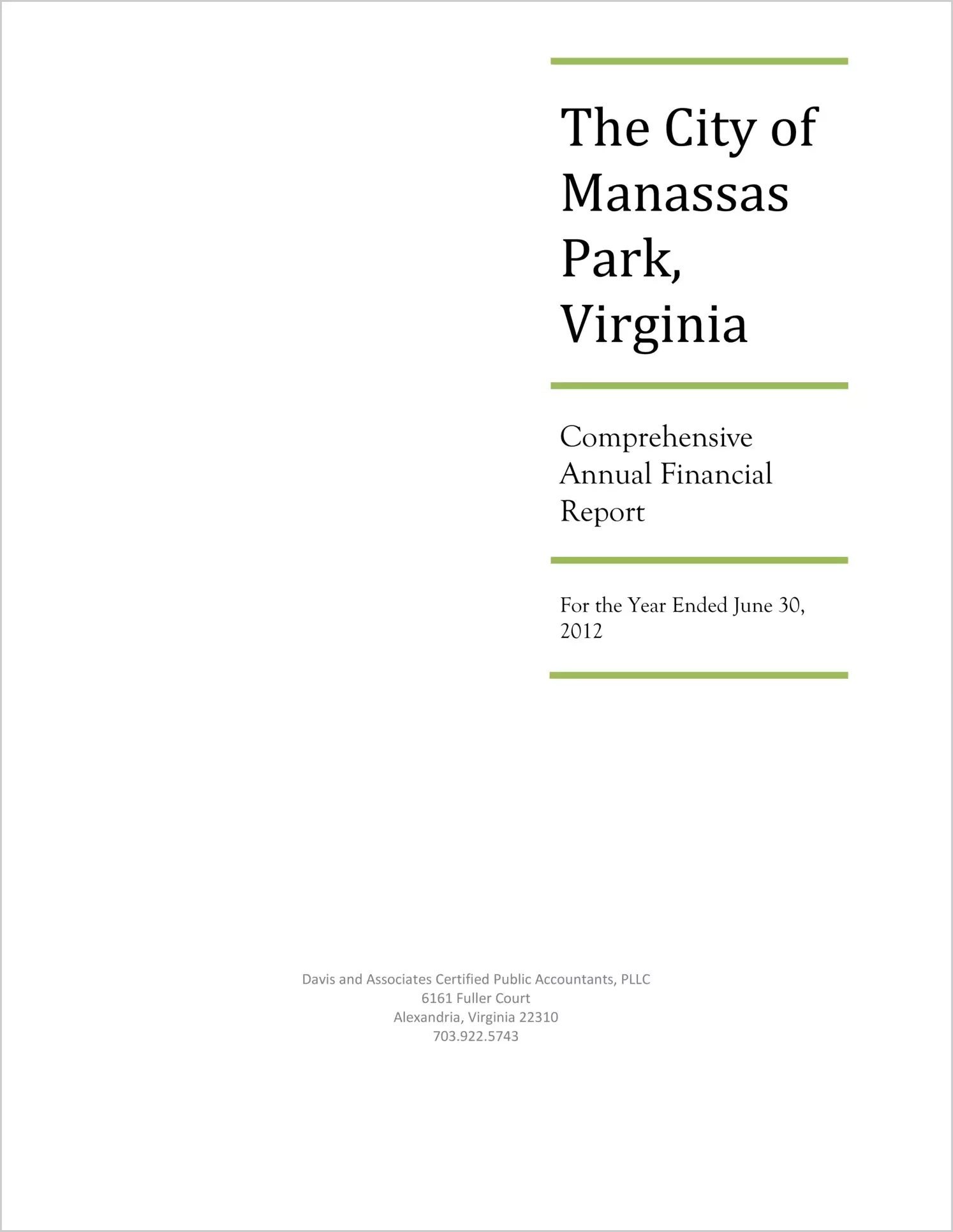 2012 Annual Financial Report for City of Manassas Park