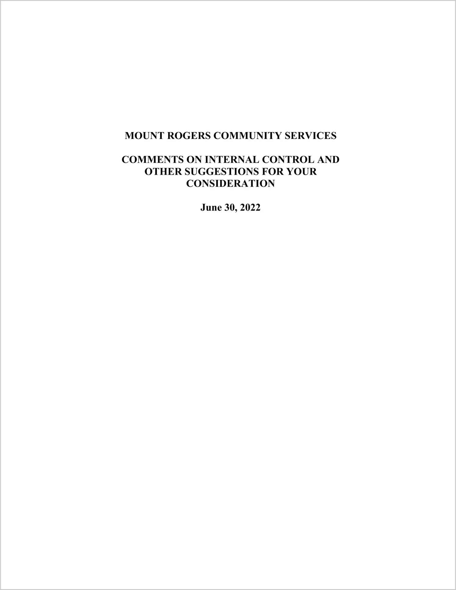 preview of 2022 ABC/Other Management Letter for Mount Rogers Community Services