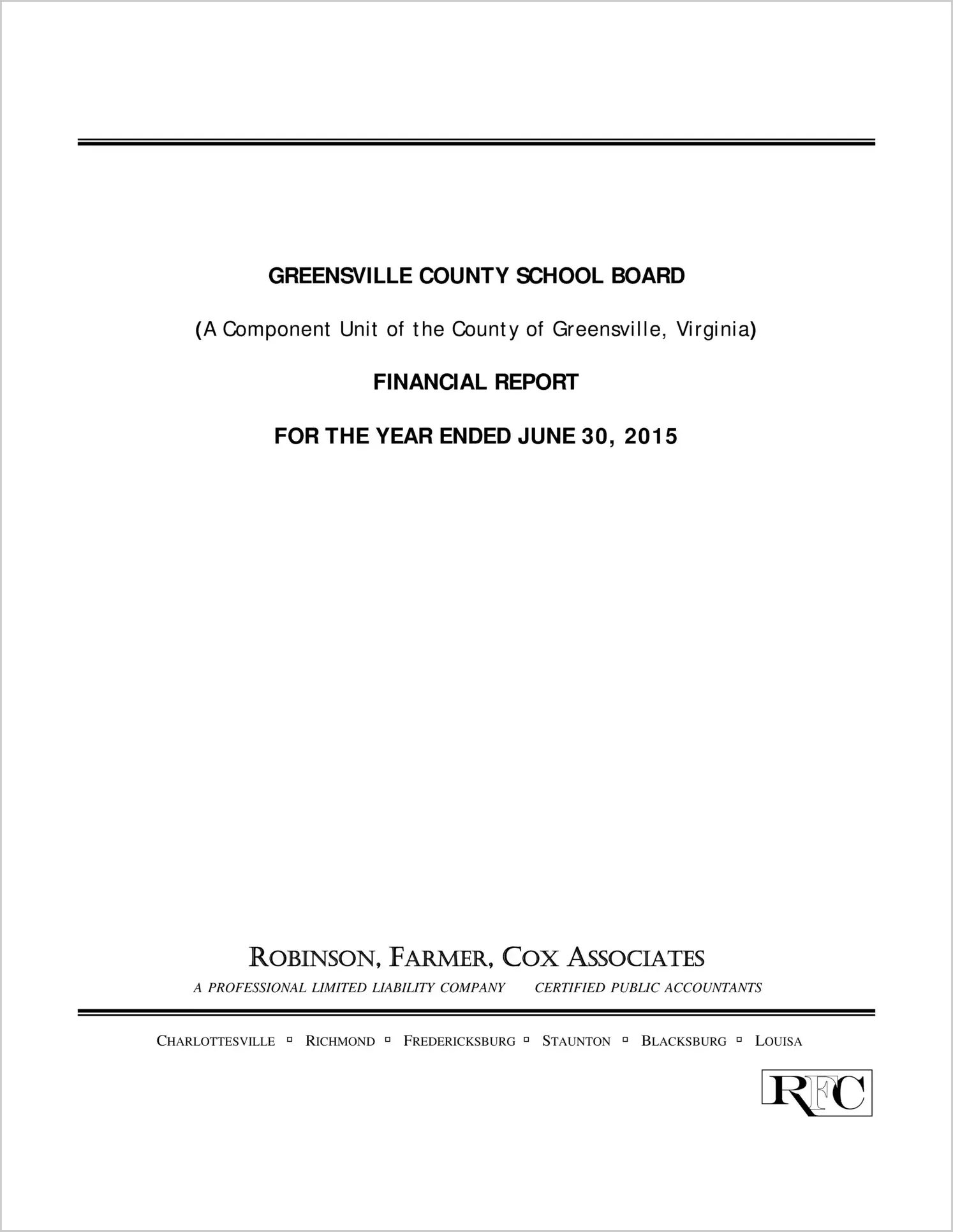 2015 Public Schools Annual Financial Report for County of Greensville