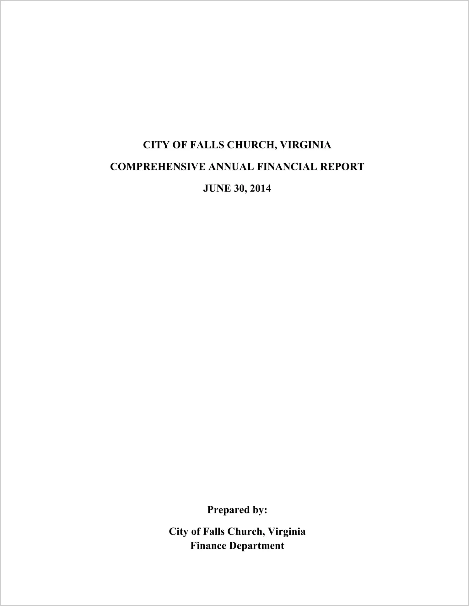 2014 Annual Financial Report for City of Falls Church
