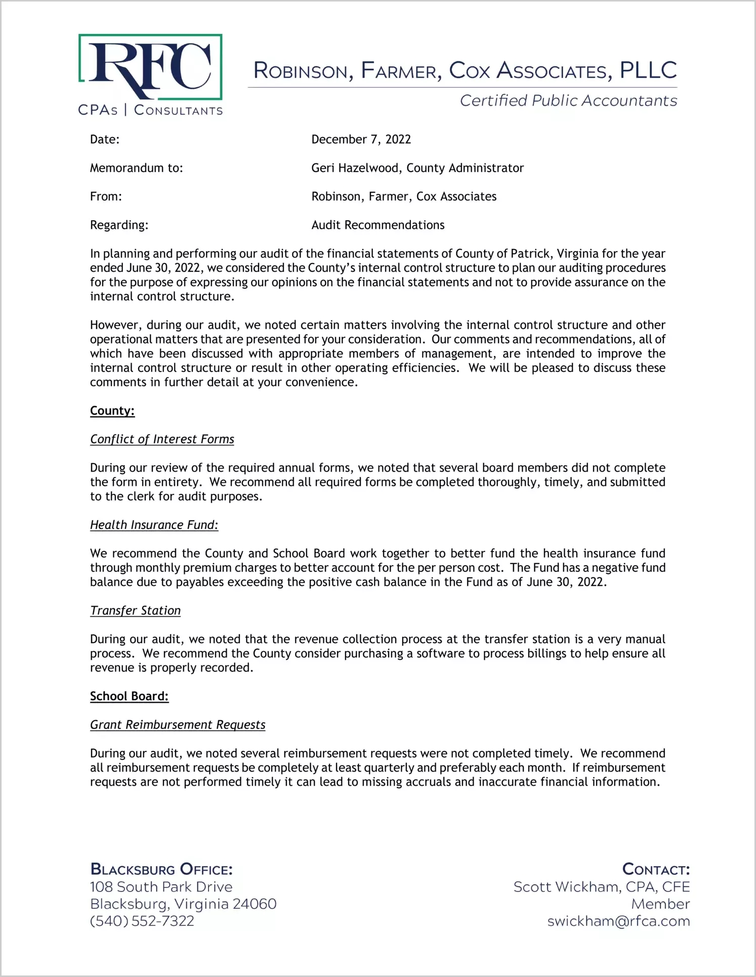 preview of 2022 Management Letter for County of Patrick