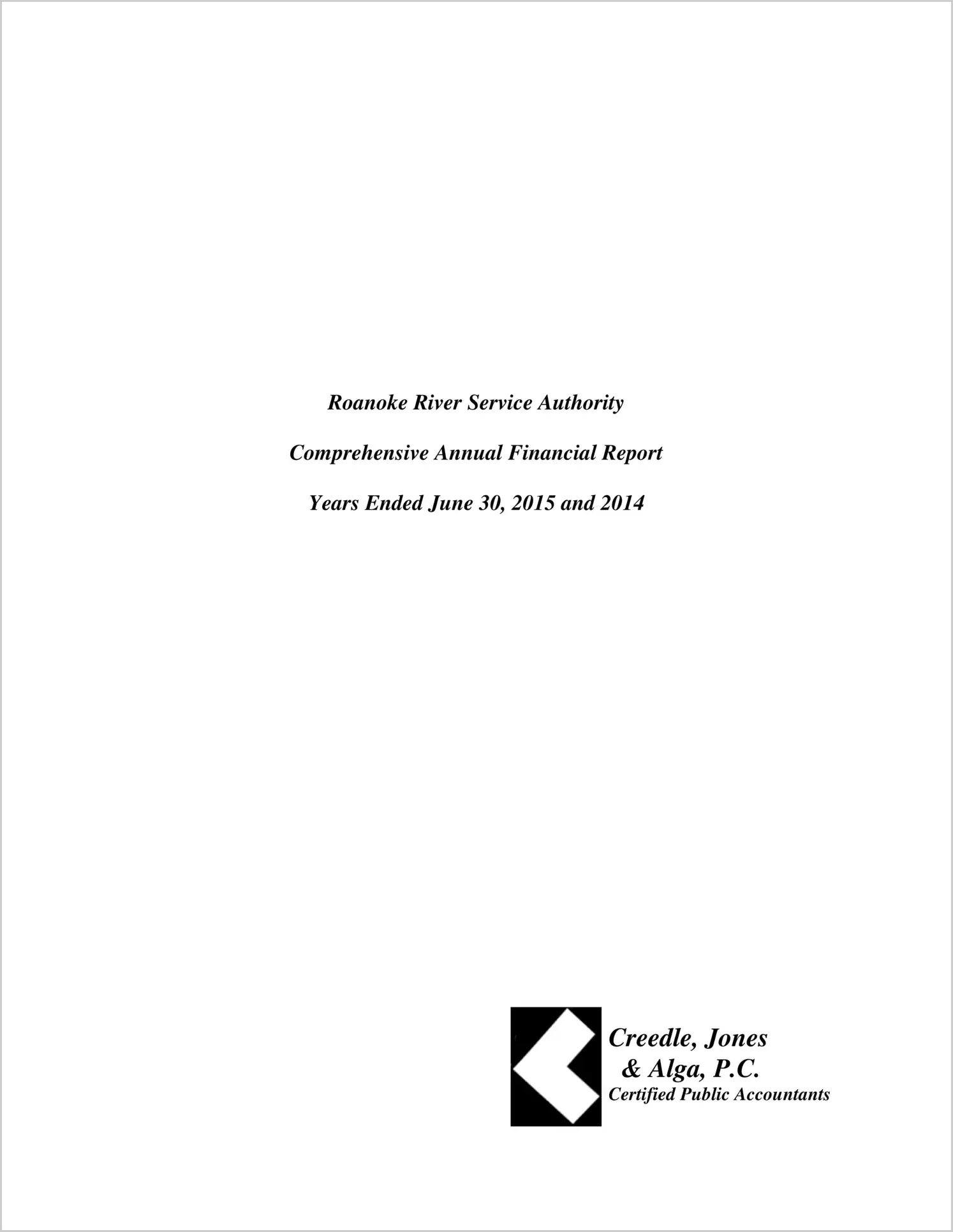 2015 ABC/Other Annual Financial Report  for Roanoke River Service Authority