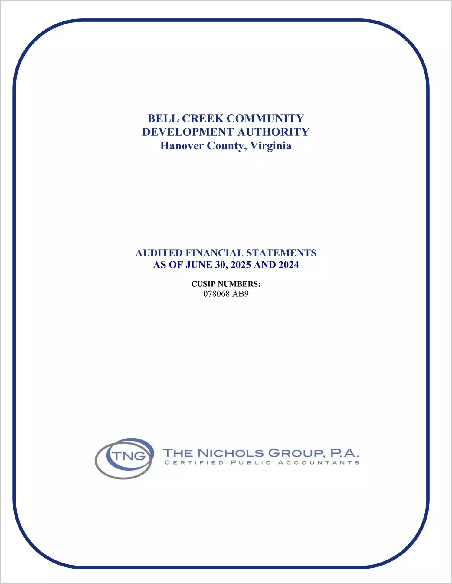 preview of 2025 ABC/Other Annual Financial Report for Bell Creek Community Development Authority