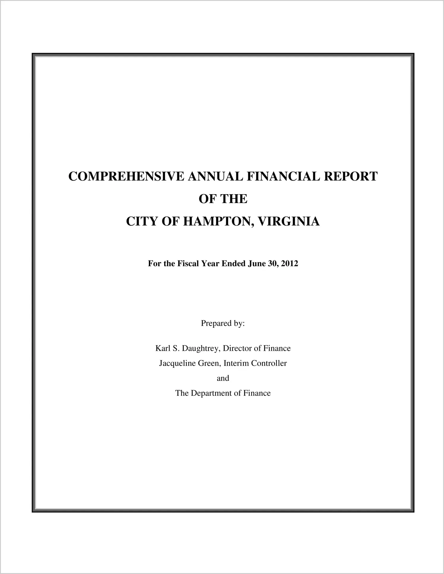 2012 Annual Financial Report for City of Hampton