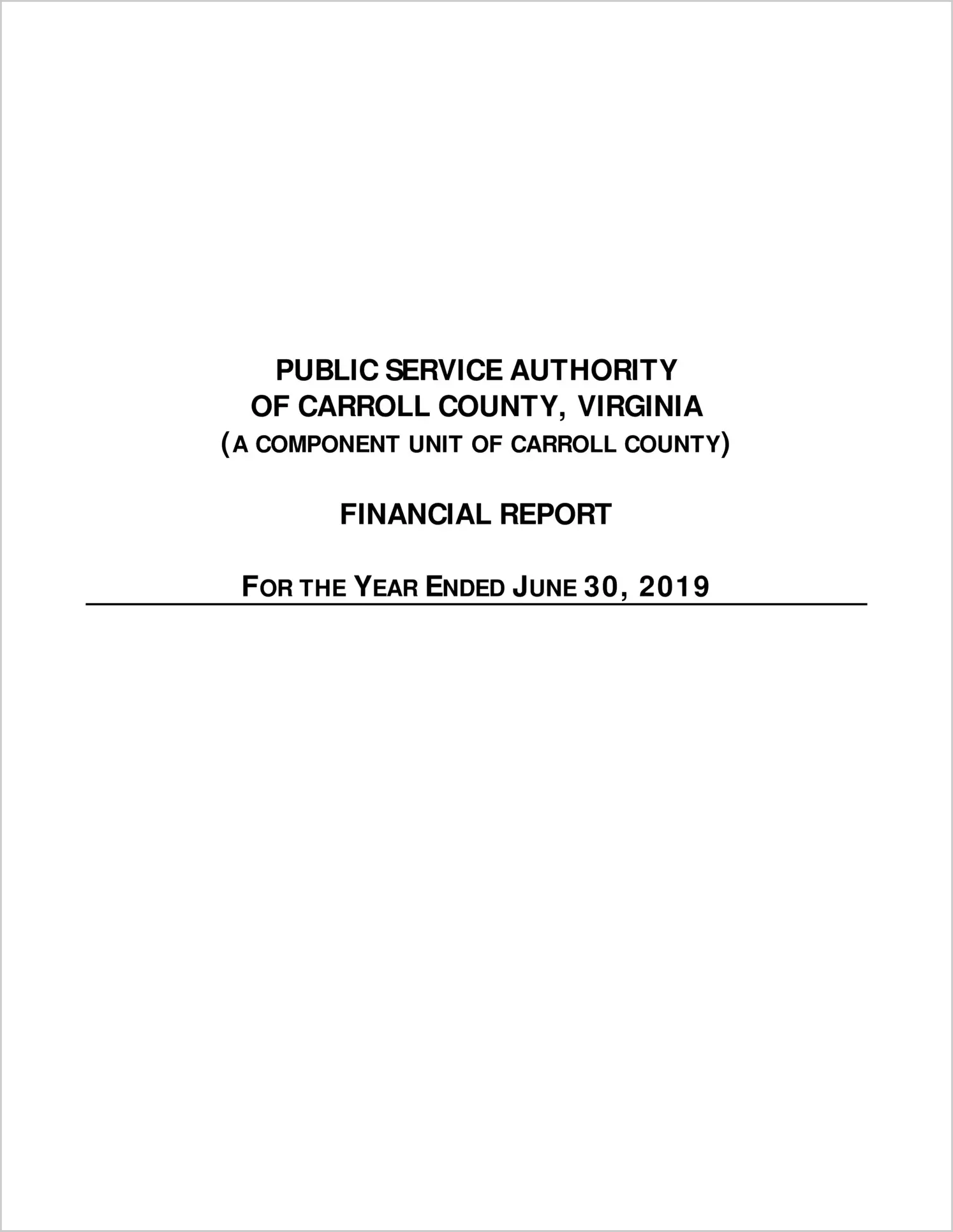 2019 ABC/Other Annual Financial Report  for Carroll County Public Service Authority