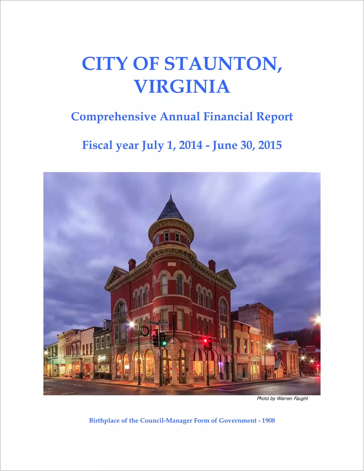 2015 Annual Financial Report for City of Staunton
