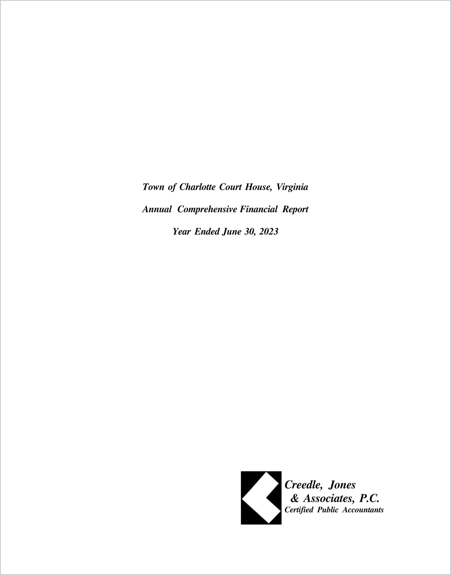 2023 Annual Financial Report for Town of Charlotte Courthouse