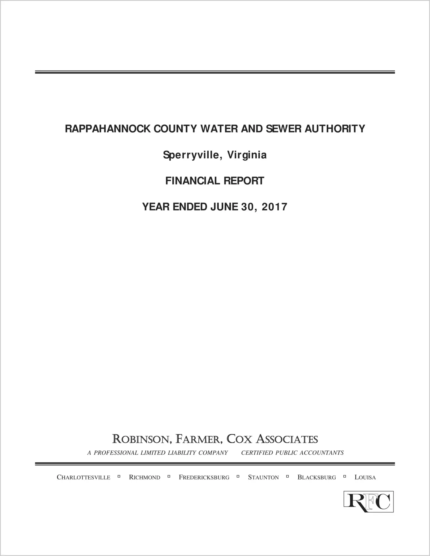 2017 ABC/Other Annual Financial Report  for Rappahannock Water and Sewer Authority