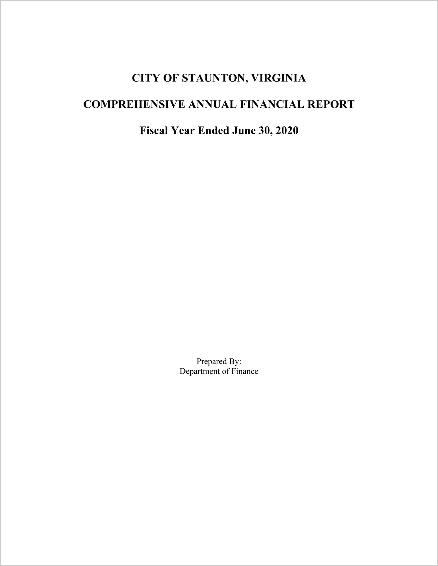 2020 Annual Financial Report for City of Staunton