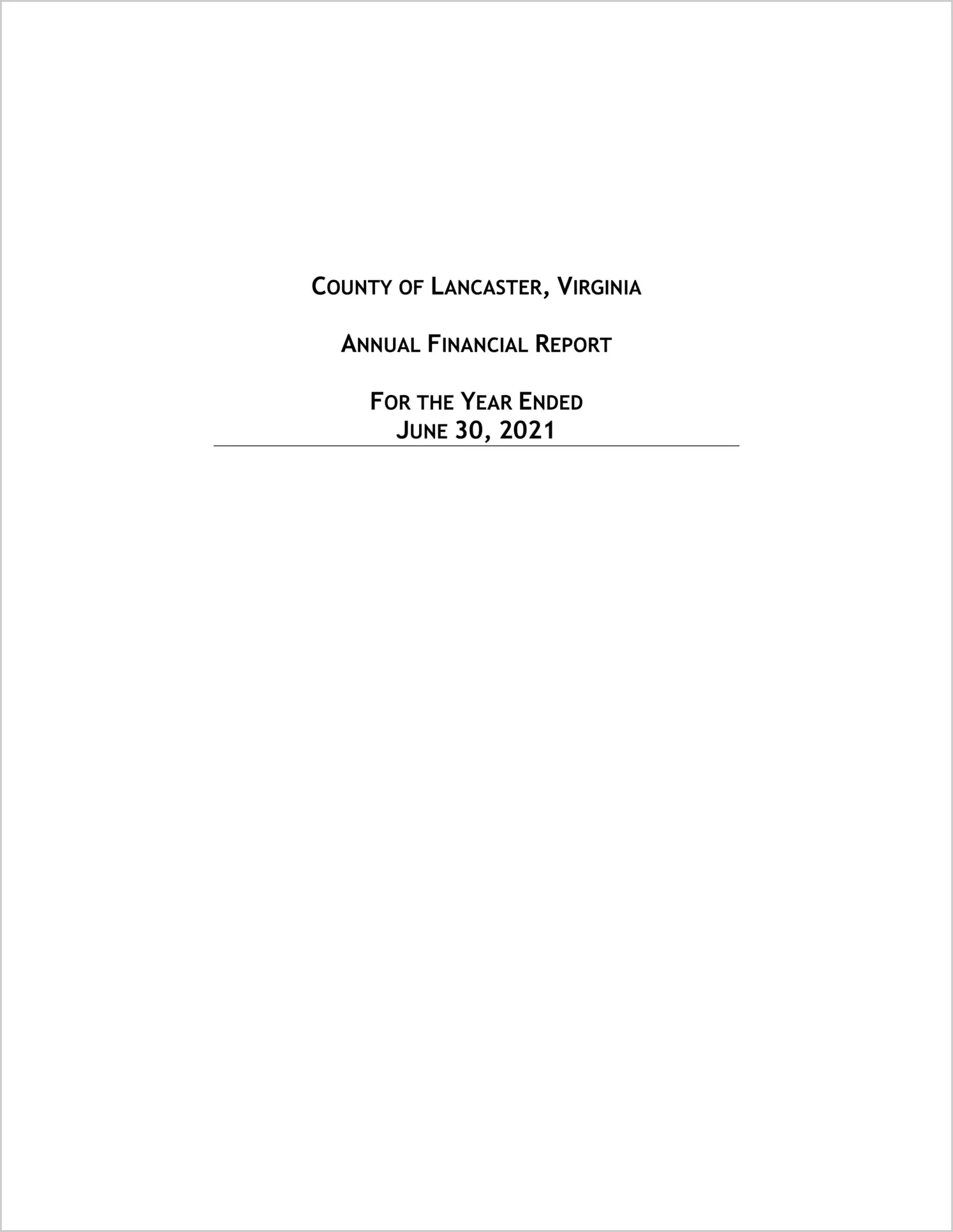 2021 Annual Financial Report for County of Lancaster