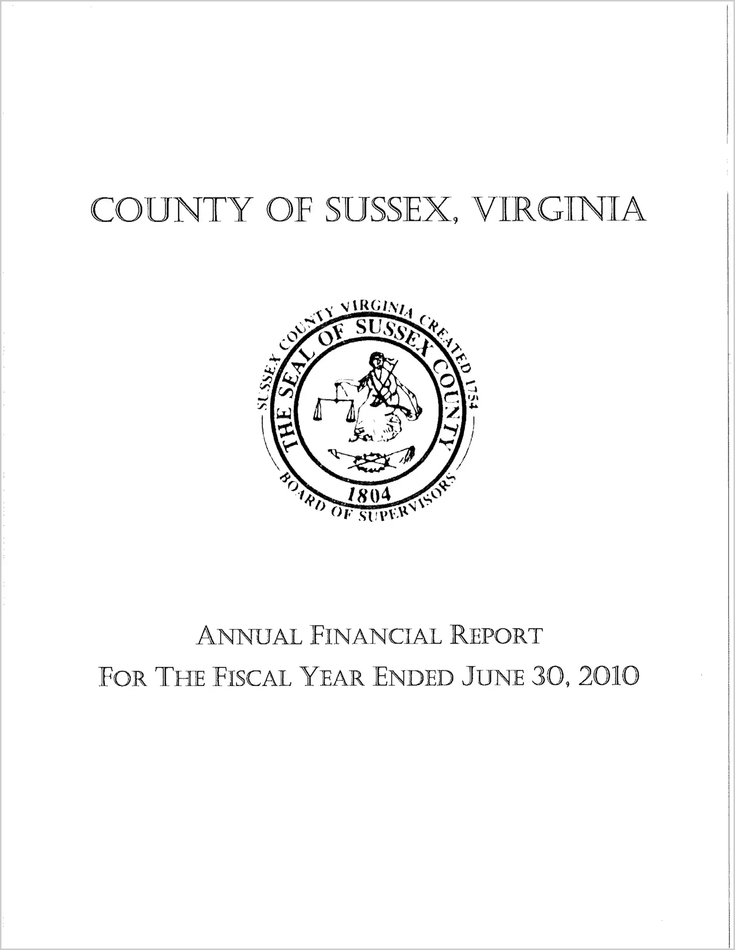 2010 Annual Financial Report for County of Sussex