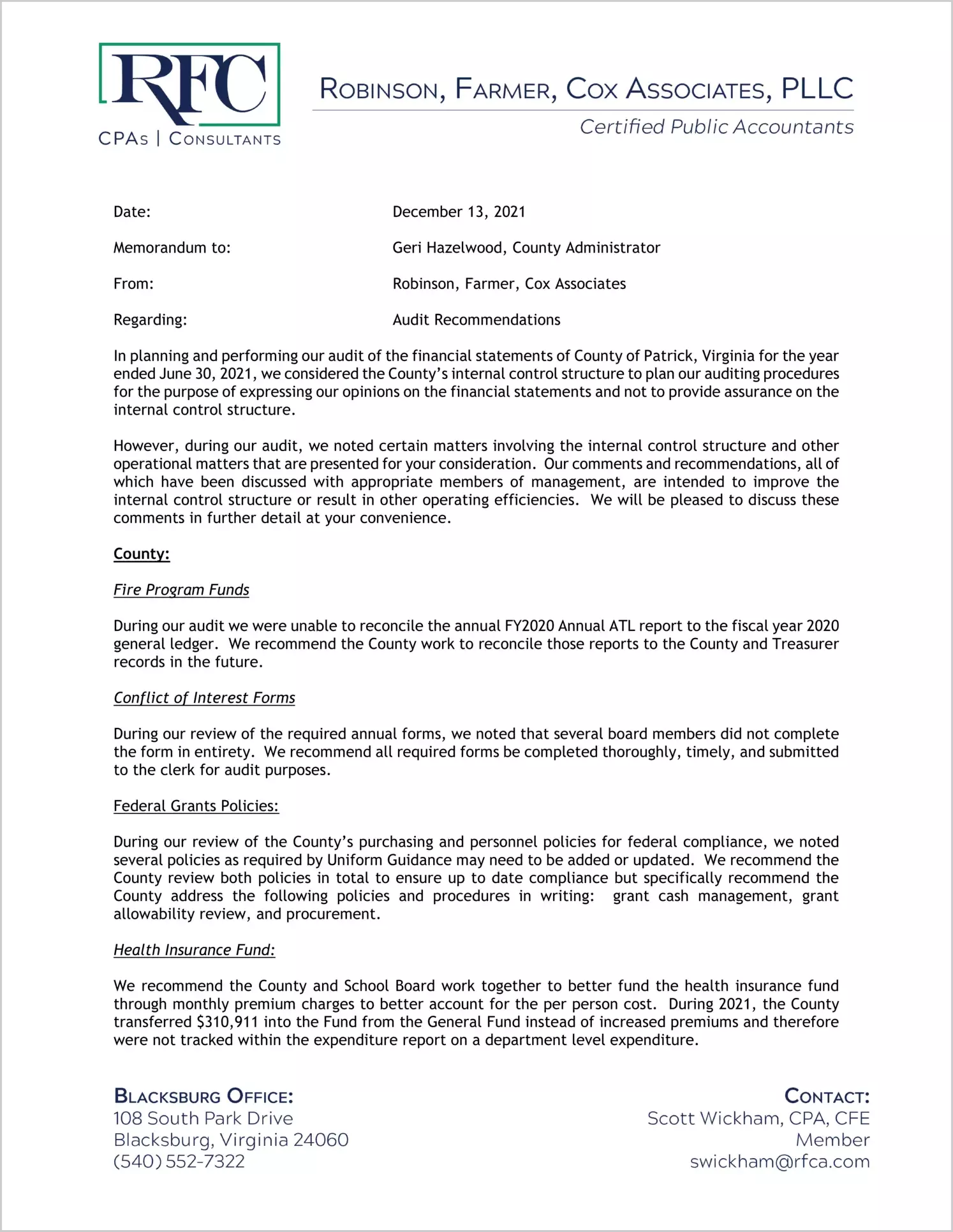 preview of 2021 Management Letter for County of Patrick