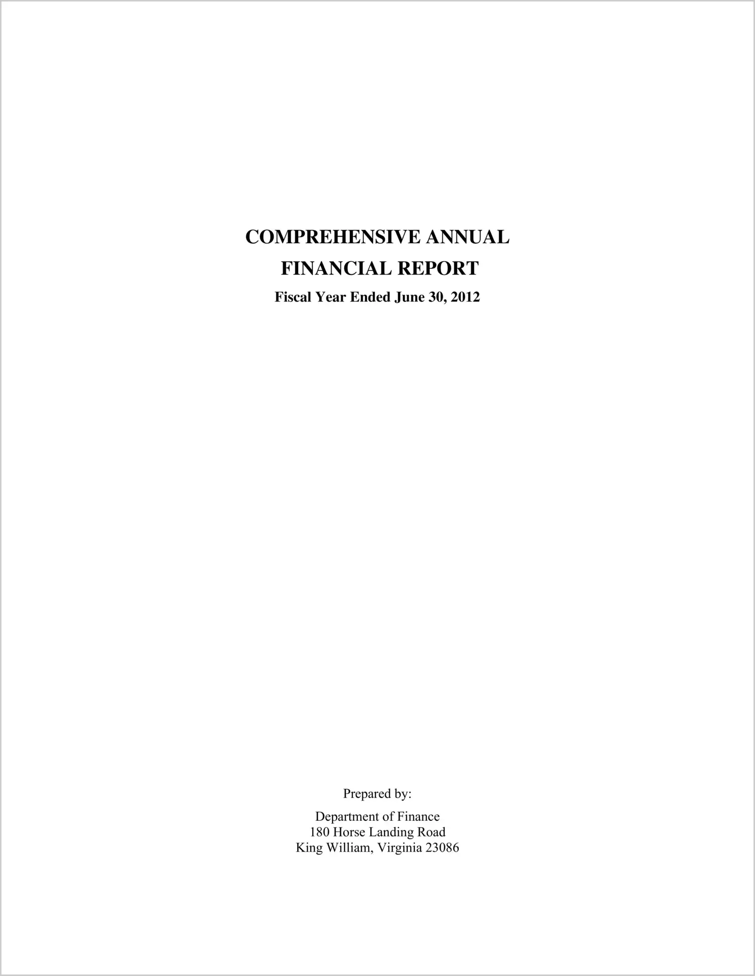 2012 Annual Financial Report for County of King William