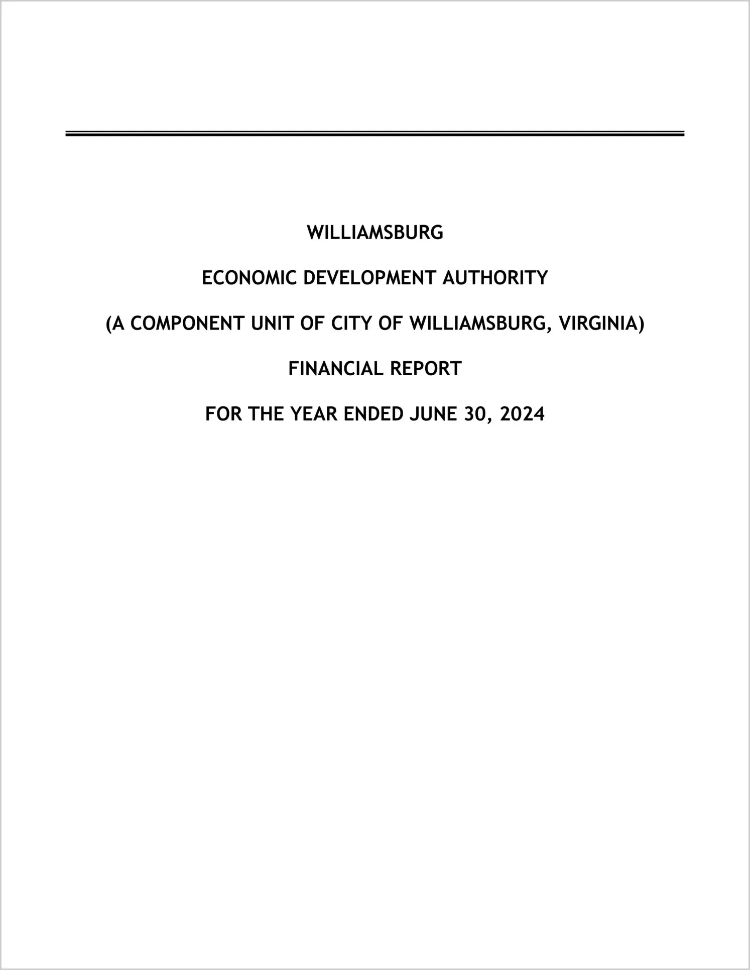 preview of 2024 ABC/Other Annual Financial Report for Williamsburg Economic Development Authority