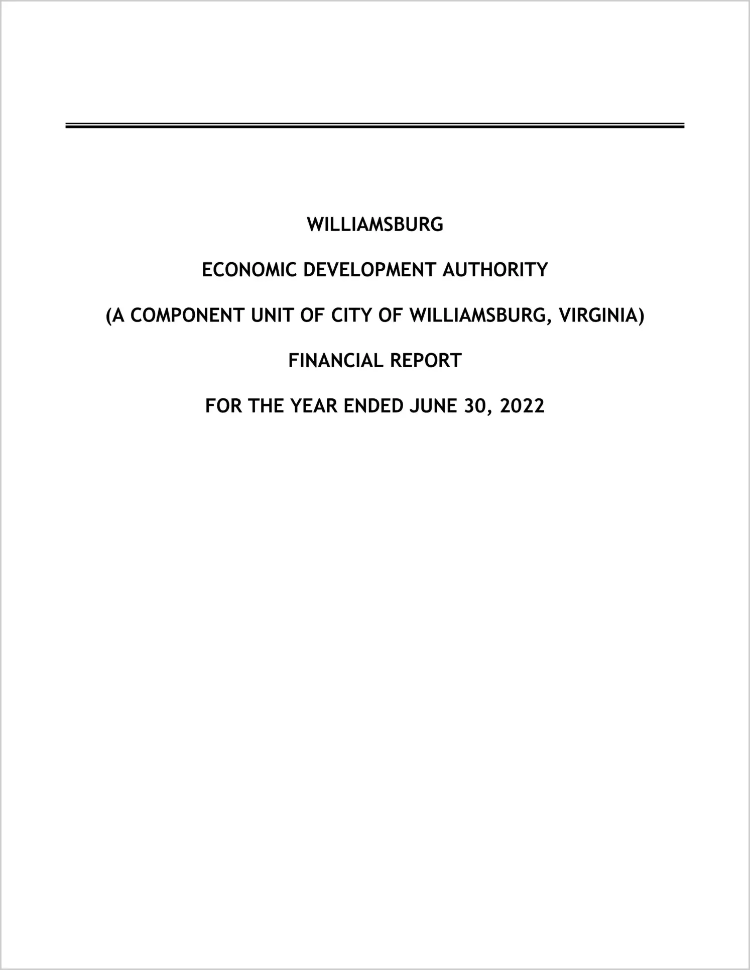 preview of 2022 ABC/Other Annual Financial Report for Williamsburg Economic Development Authority