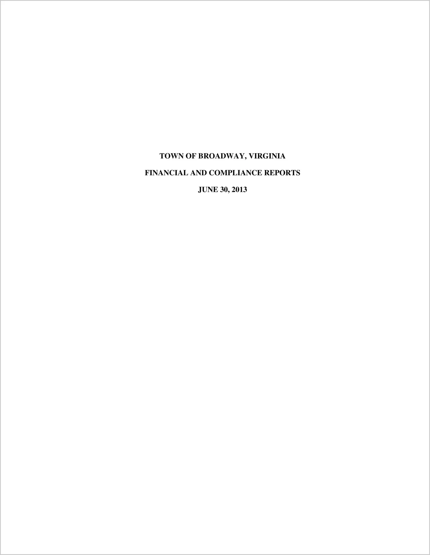 2013 Annual Financial Report for Town of Broadway
