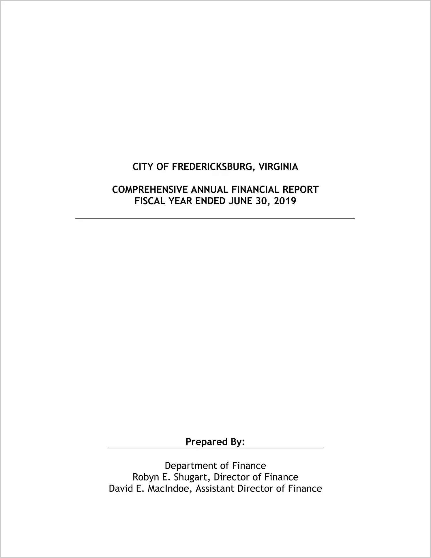 2019 Annual Financial Report for City of Fredericksburg