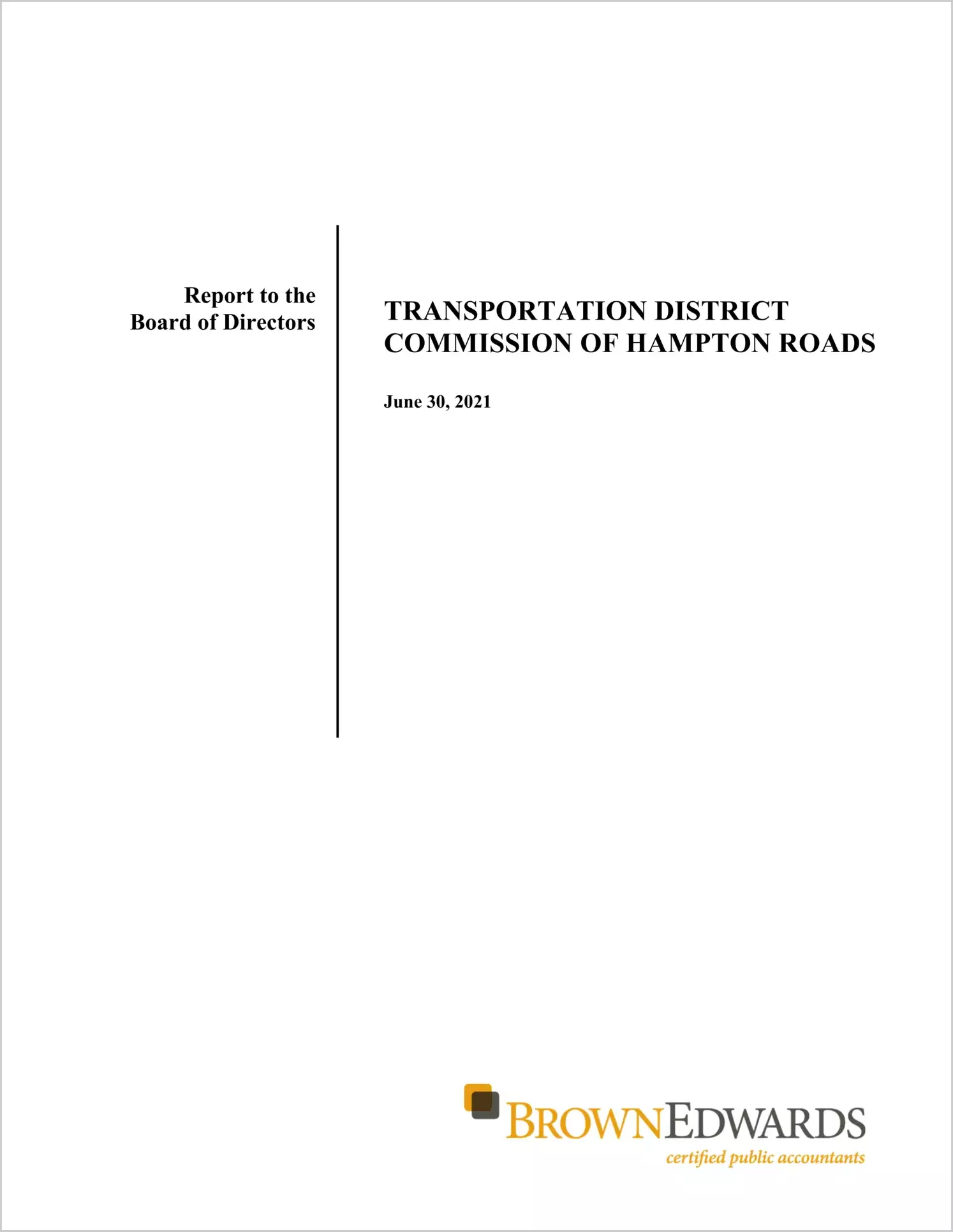 preview of 2021 ABC/Other Management Letter for Transportation District Commission of Hampton Roads