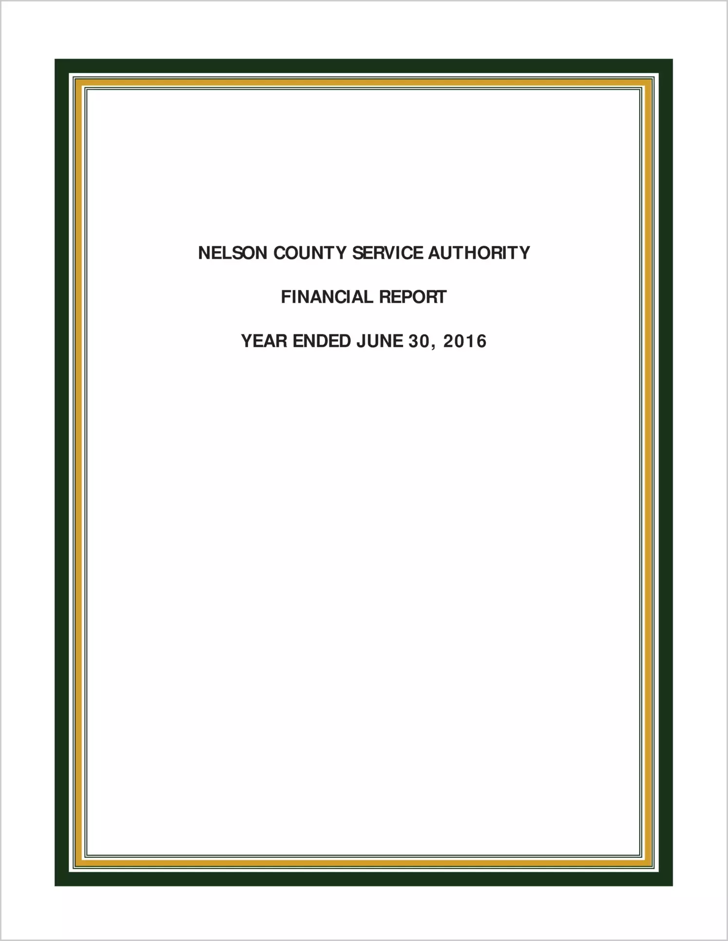 2016 ABC/Other Annual Financial Report  for Nelson County Service Authority