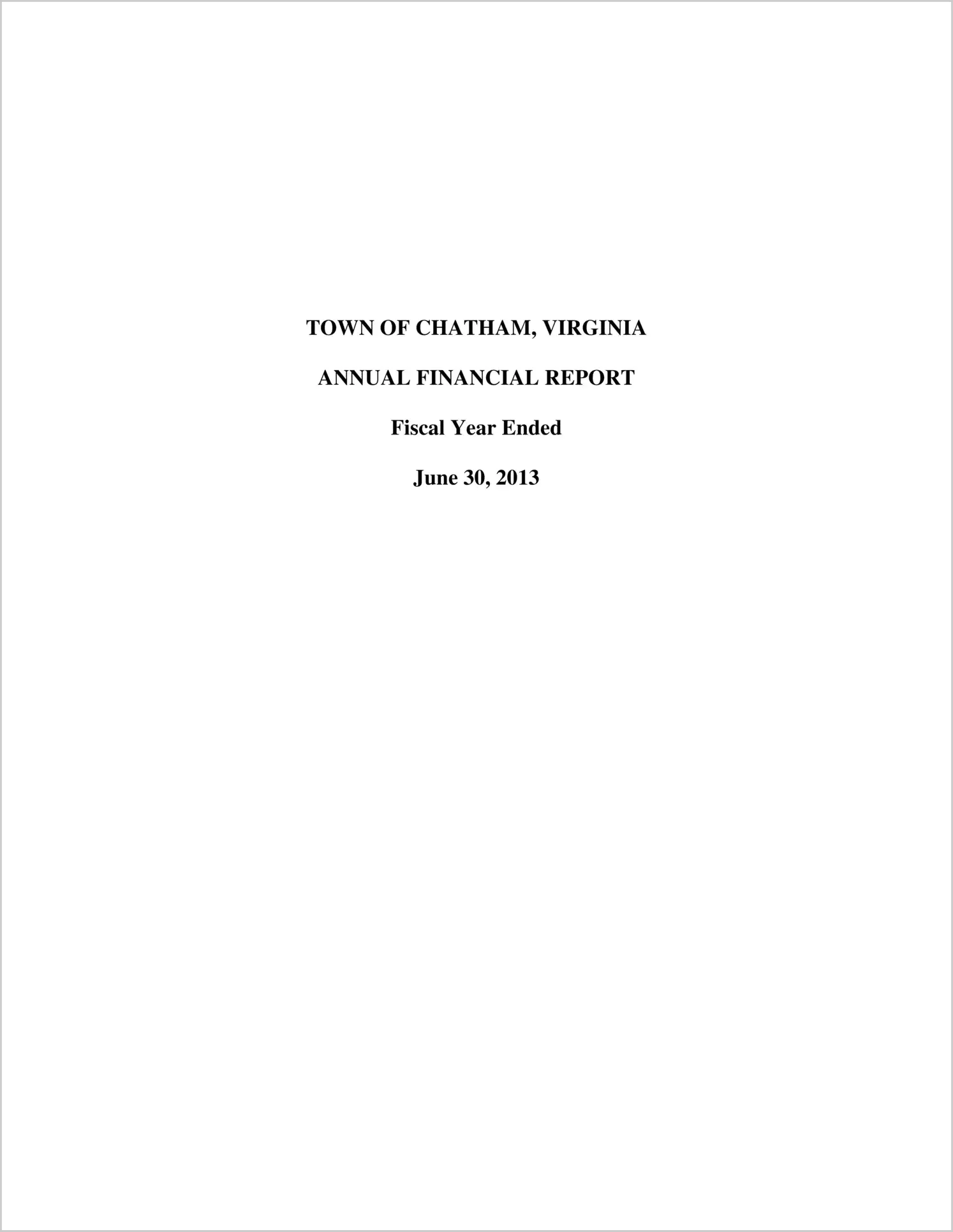 2013 Annual Financial Report for Town of Chatham