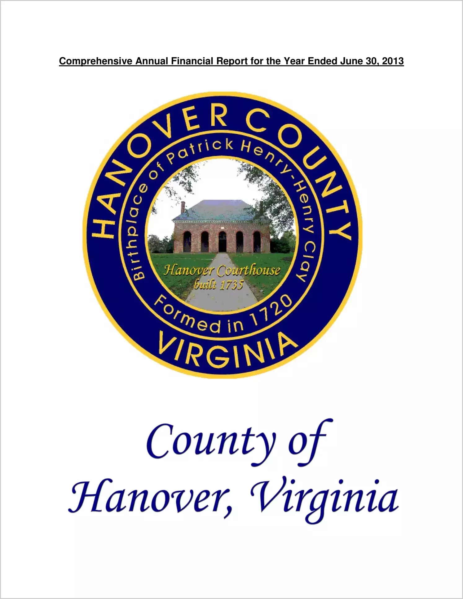 2013 Annual Financial Report for County of Hanover