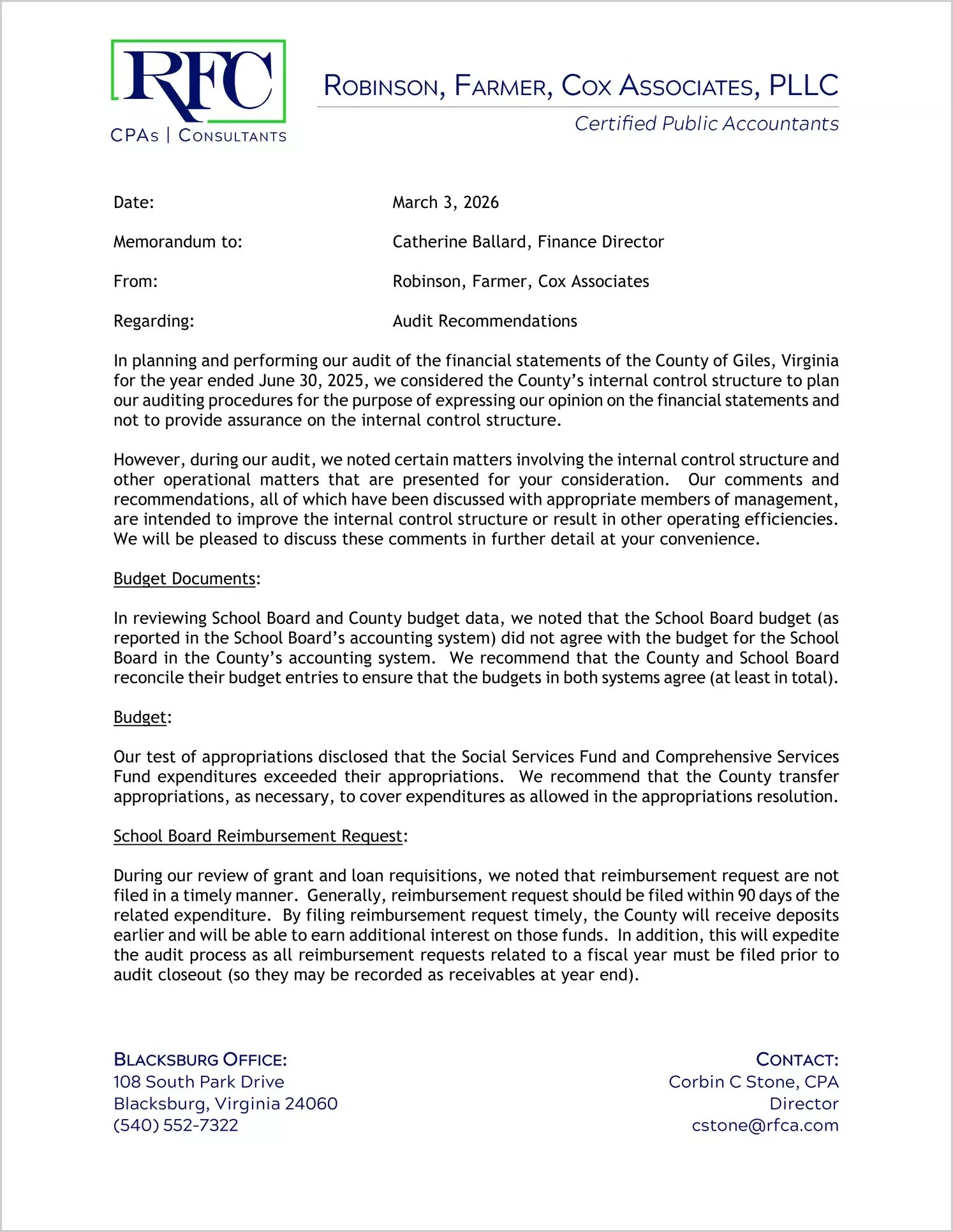 preview of 2025 Management Letter for County of Giles