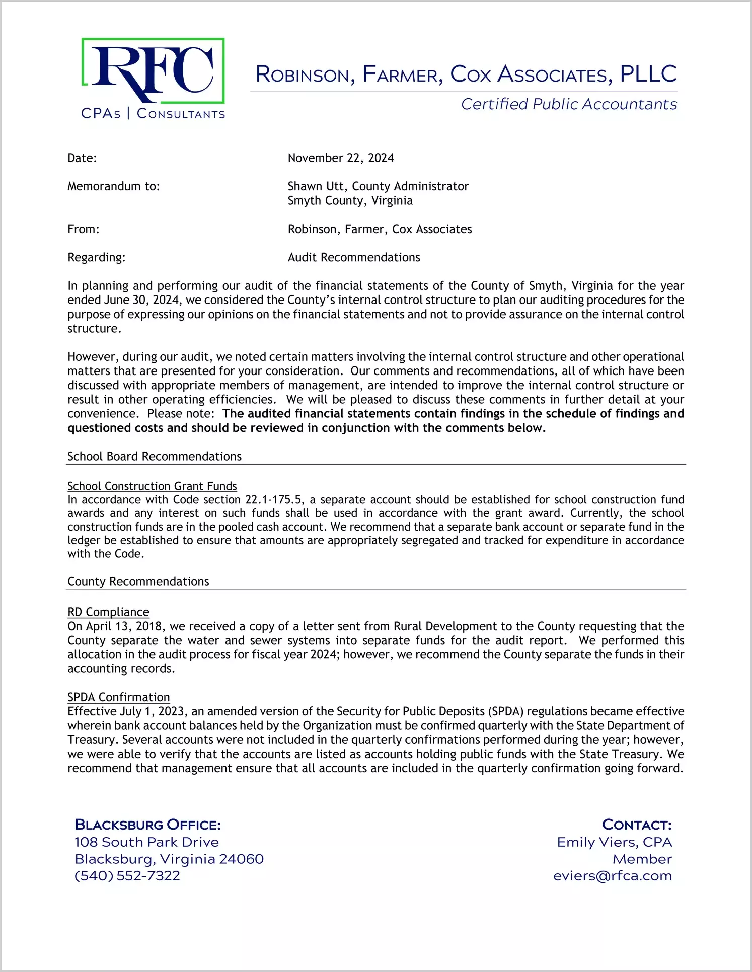 preview of 2024 Management Letter for County of Smyth