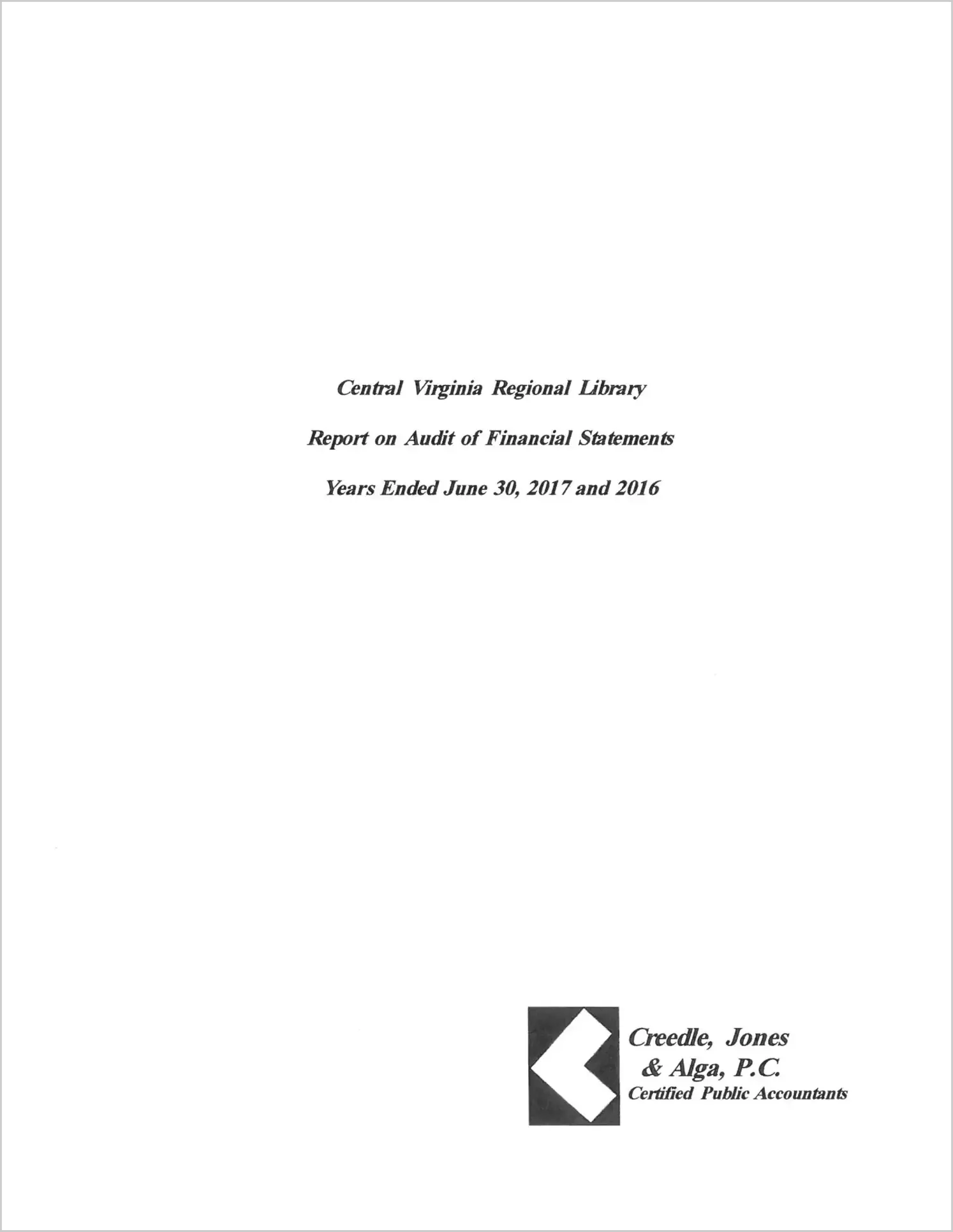 2017 ABC/Other Annual Financial Report  for Central Virginia Regional Library