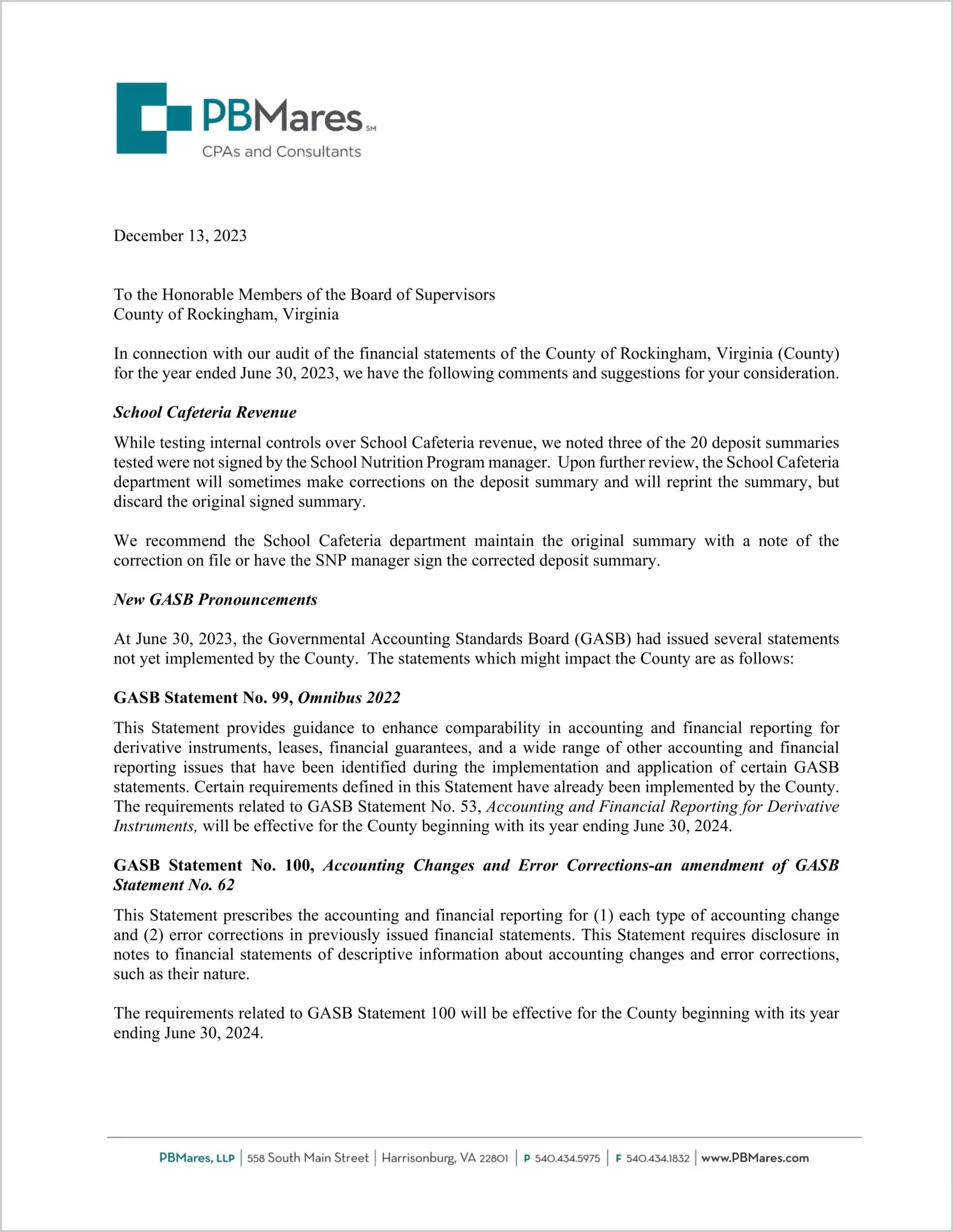 preview of 2023 Management Letter for County of Rockingham