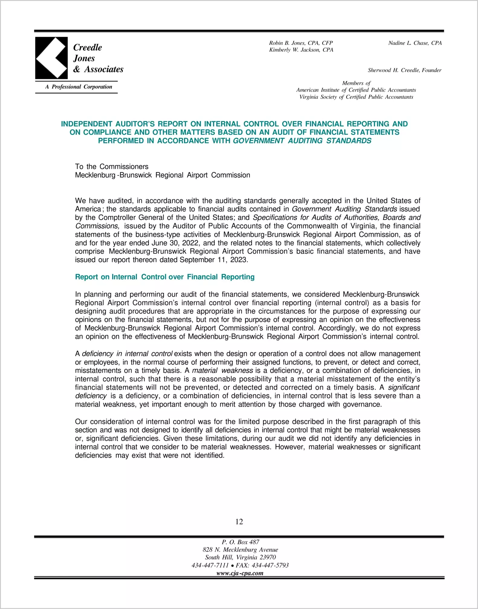preview of 2023 ABC/Other Management Letter for Mecklenburg-Brunswick Regional Airport Commission