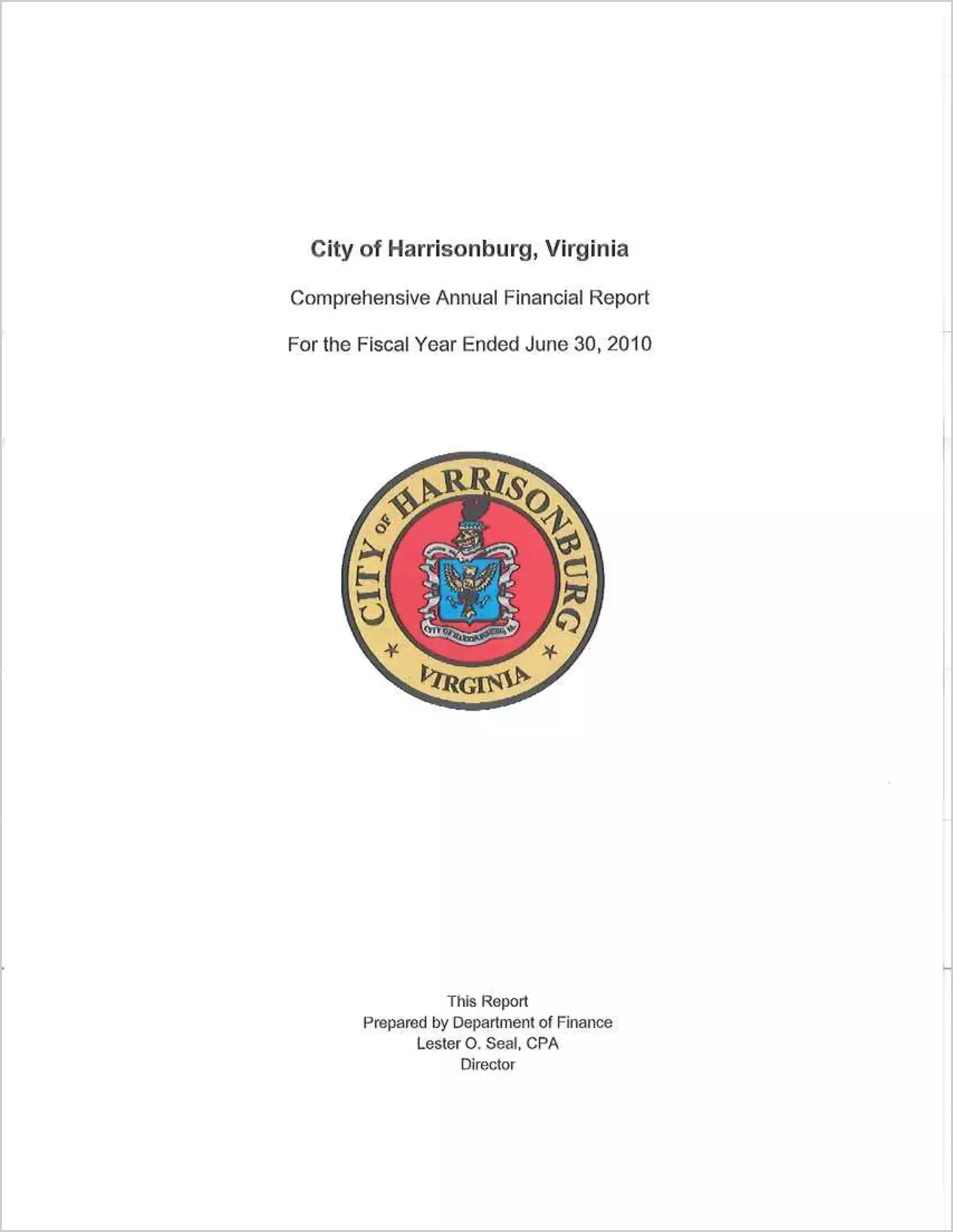 preview of 2010 Annual Financial Report for City of Harrisonburg