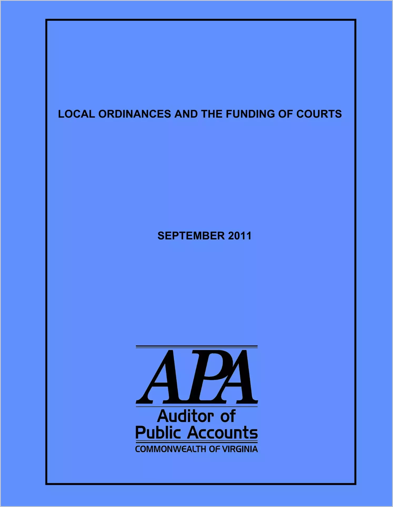 Local Ordinances and the Funding of Courts as of September 2011