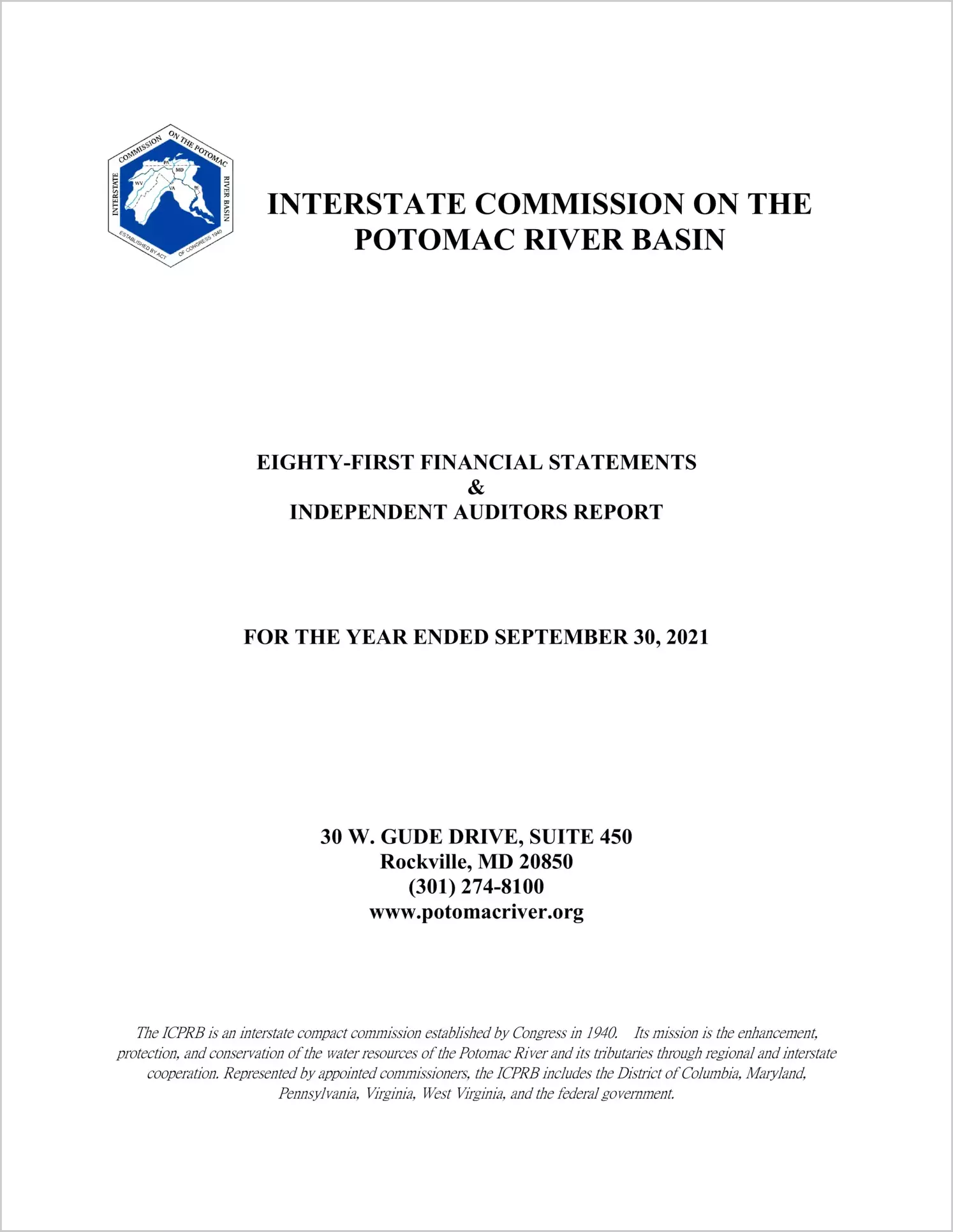 2021 ABC/Other Annual Financial Report  for Interstate Commission on Potomac River Basin