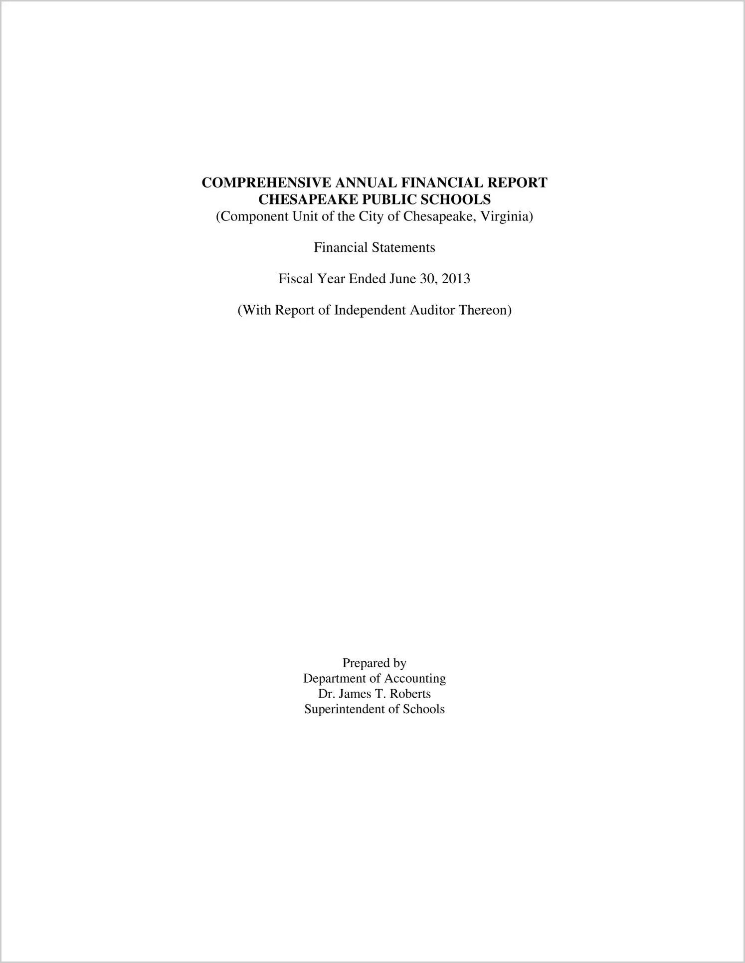 2013 Public Schools Annual Financial Report for City of Chesapeake