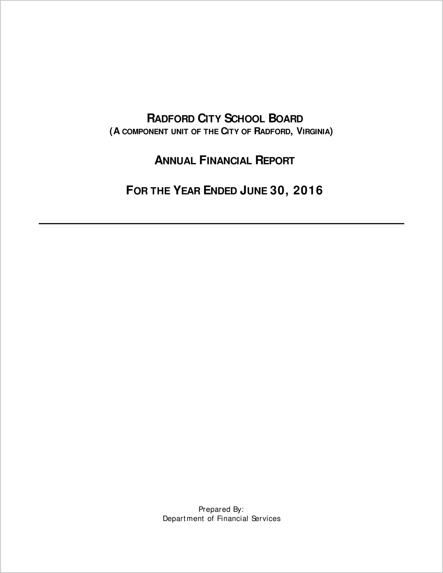 2016 Public Schools Annual Financial Report for City of Radford
