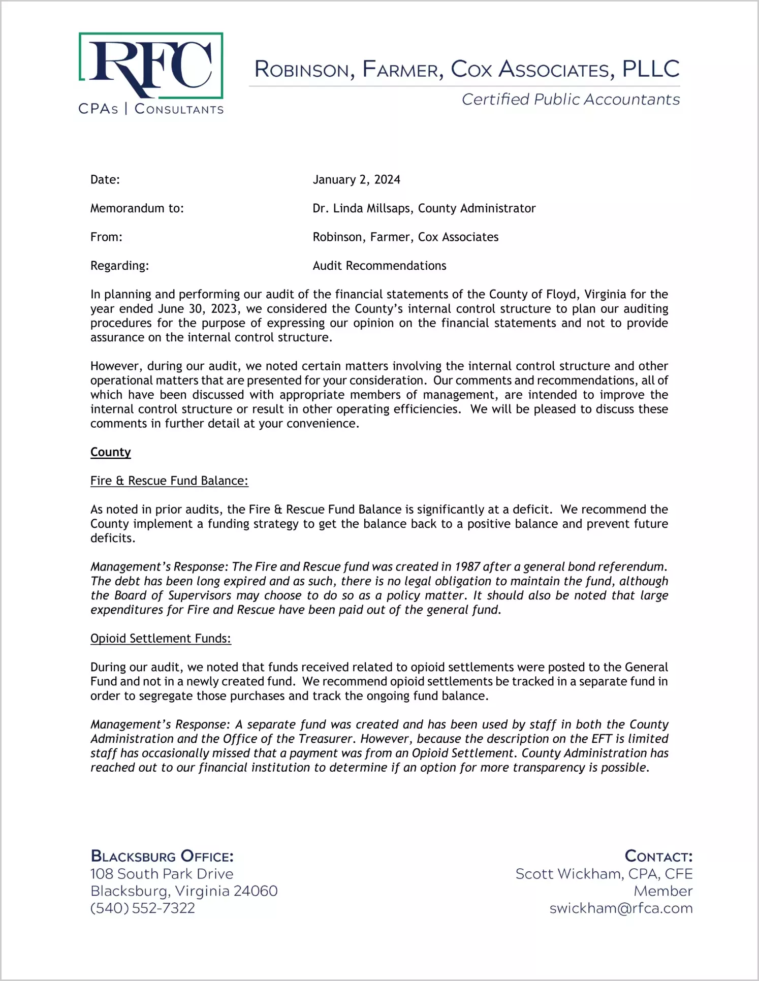 preview of 2023 Management Letter for County of Floyd