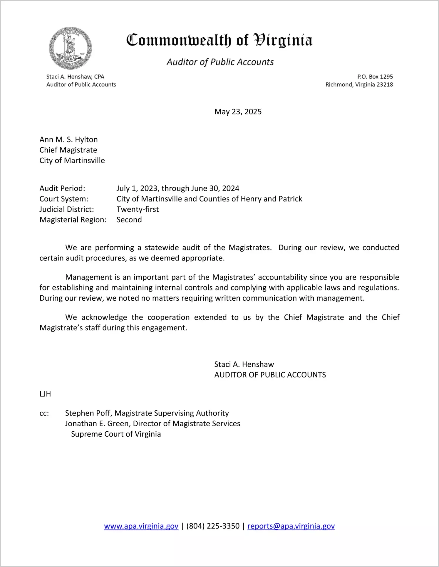 Magistrate of the Judicial District 21 for the period July 1, 2023 through June 30, 2024