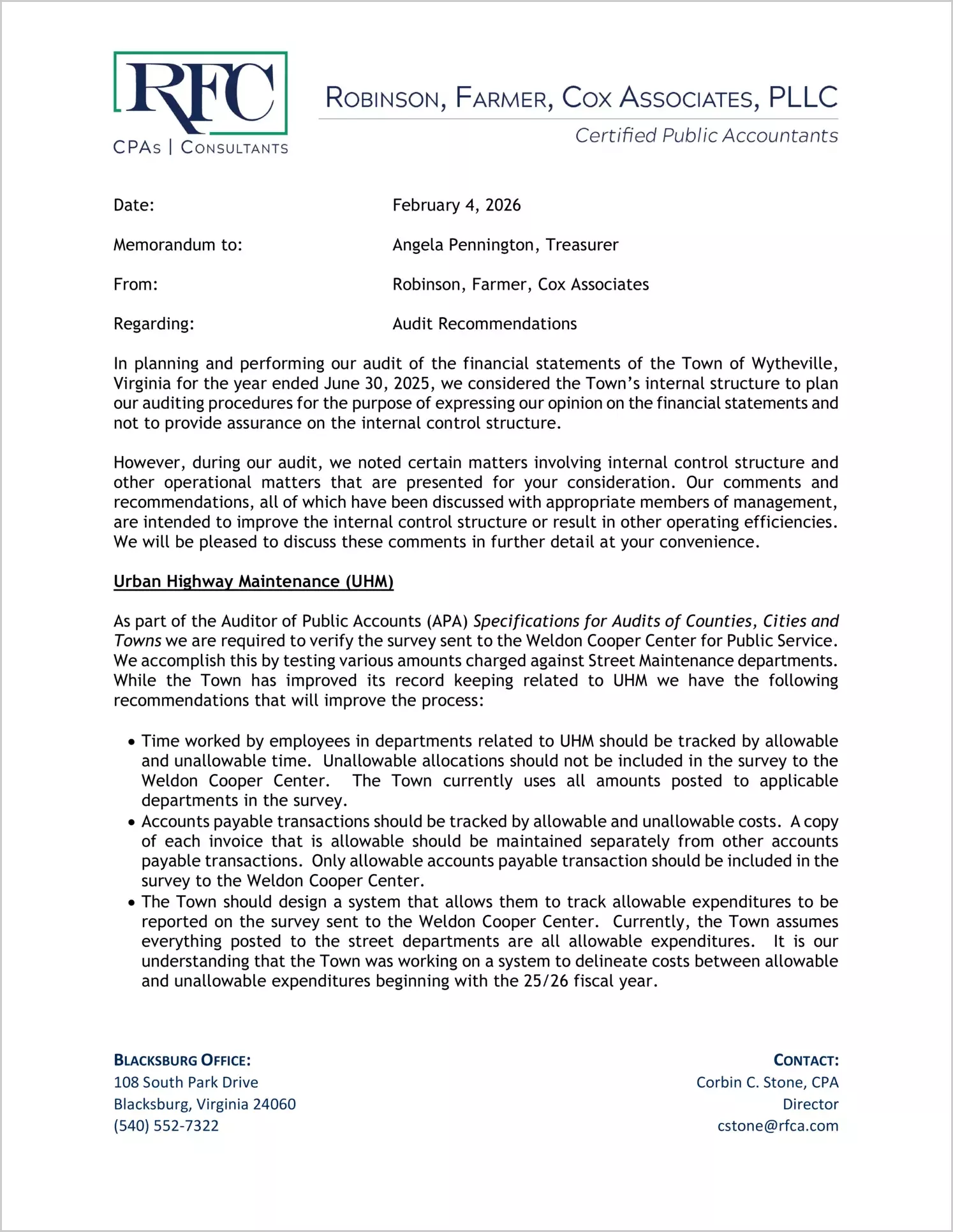 preview of 2025 Management Letter for Town of Wytheville