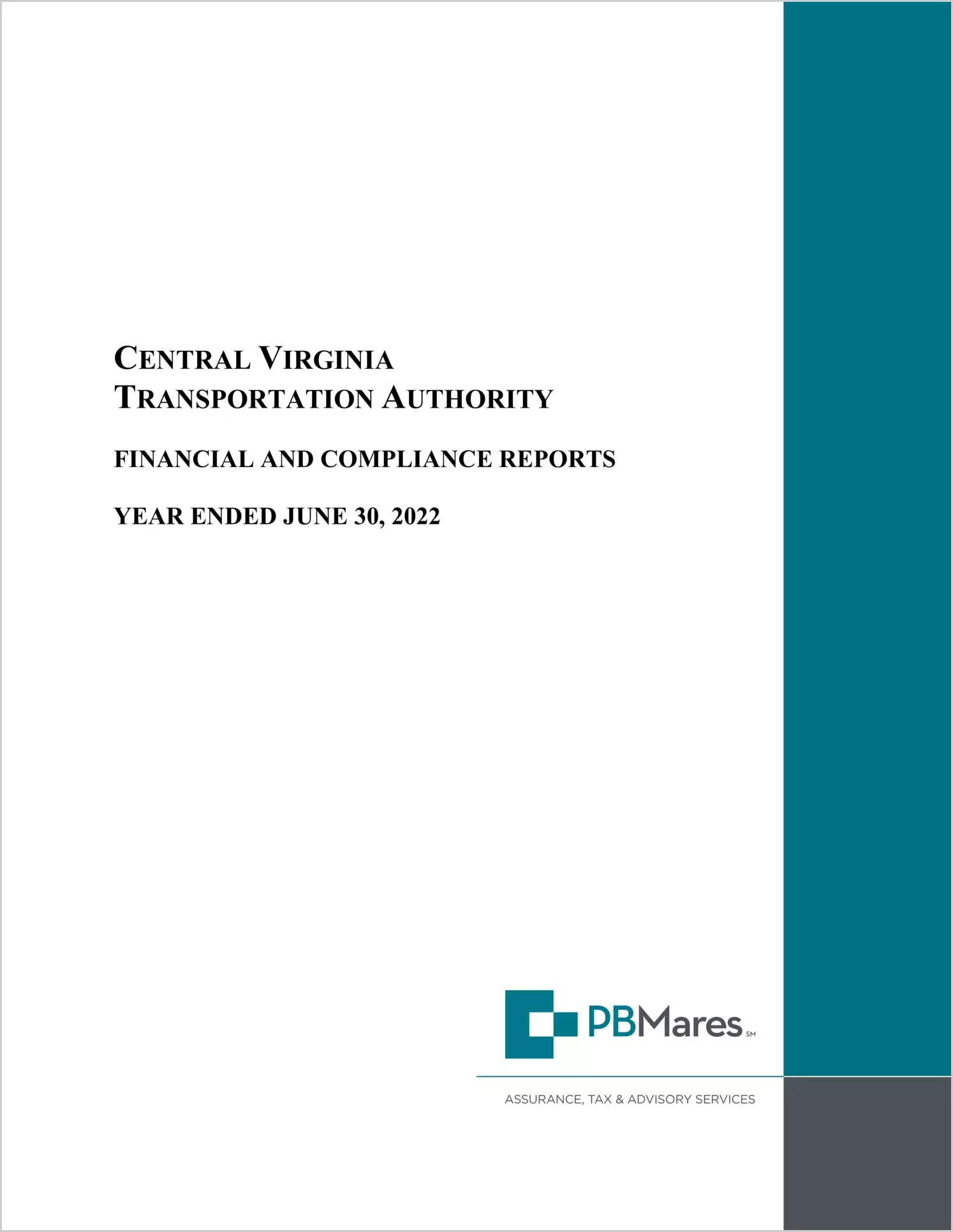 Central Virginia Transportation Authority for the year ended June 30, 2022
