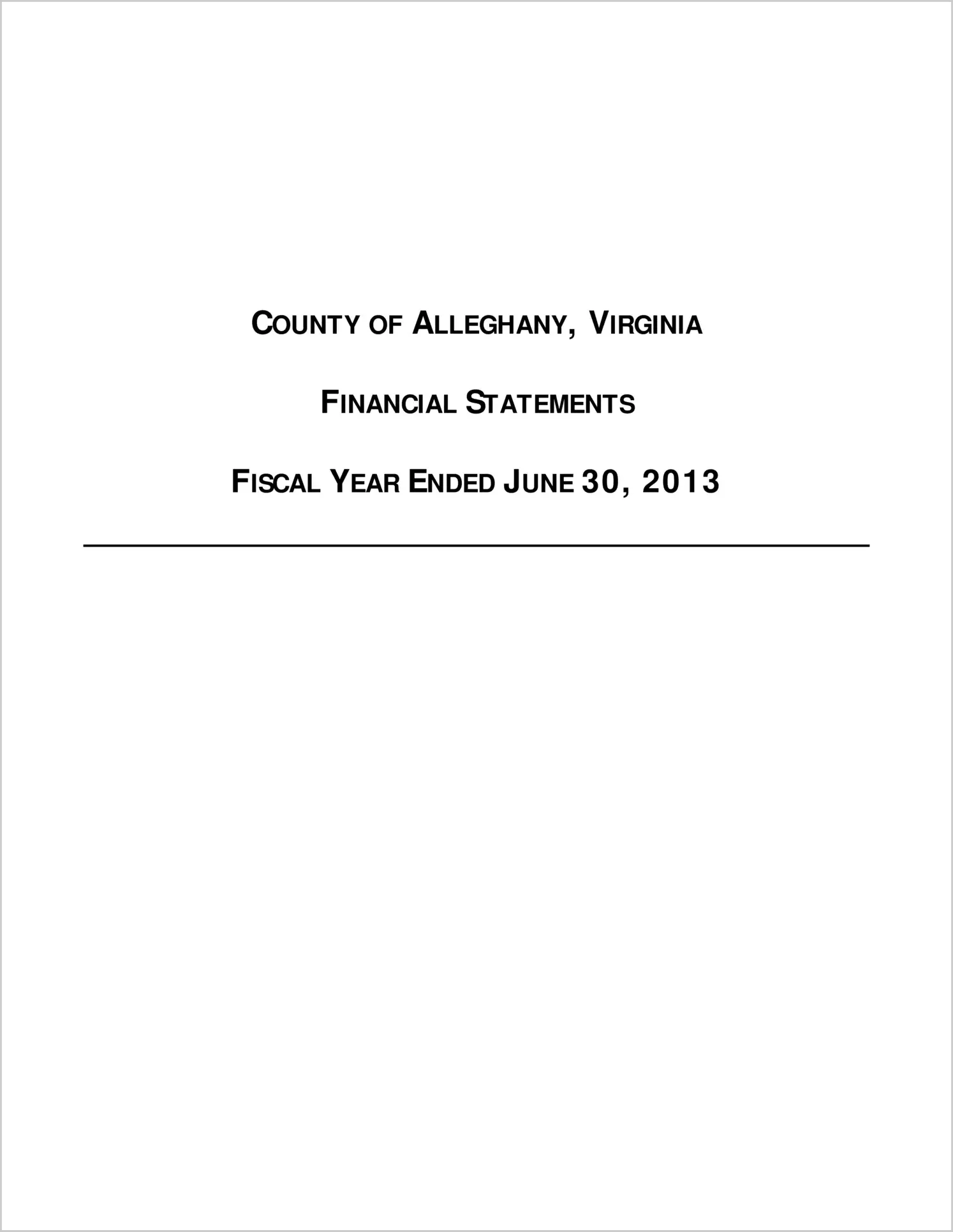 2013 Annual Financial Report for County of Alleghany