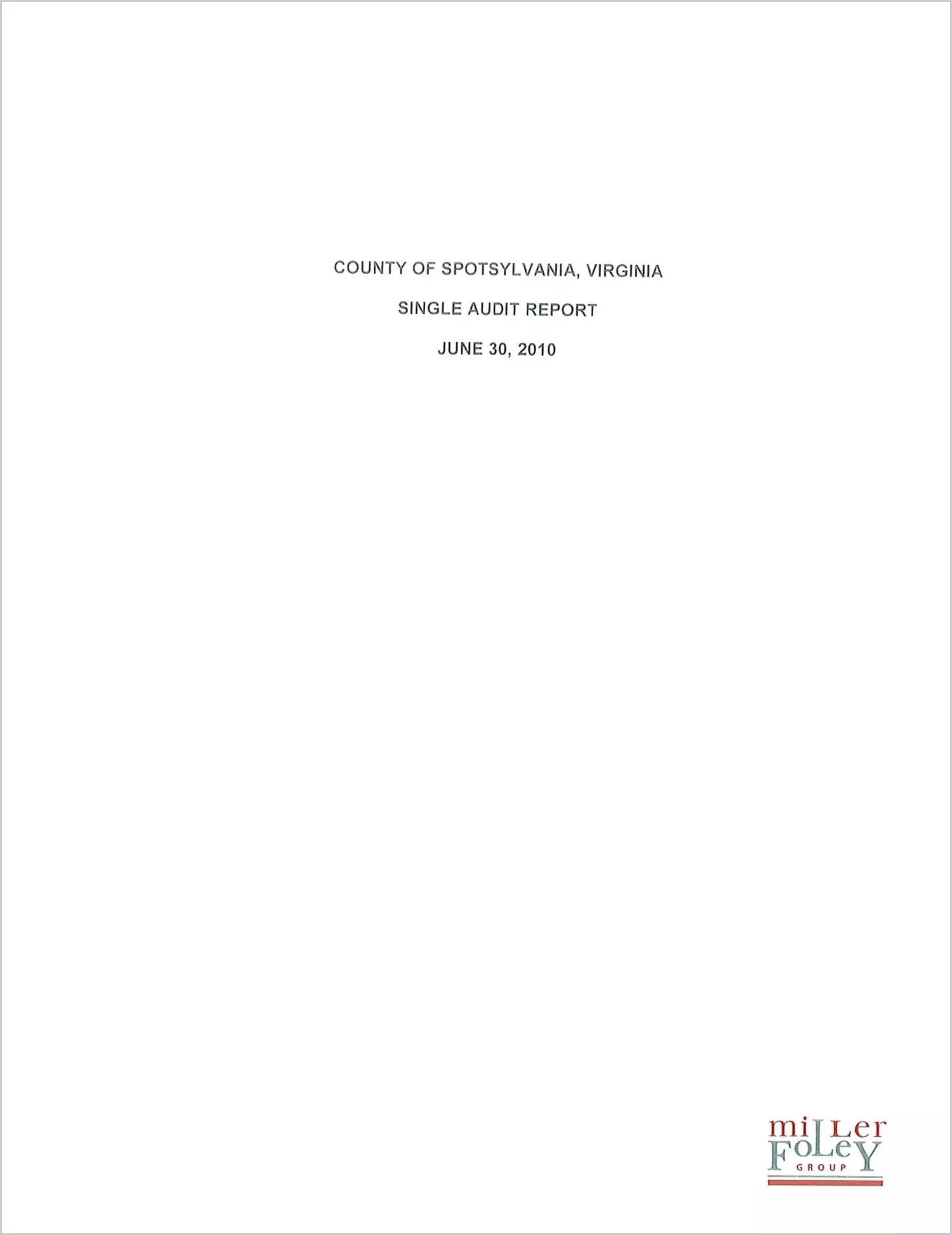 preview of 2010 Internal Control and Compliance Report for County of Spotsylvania